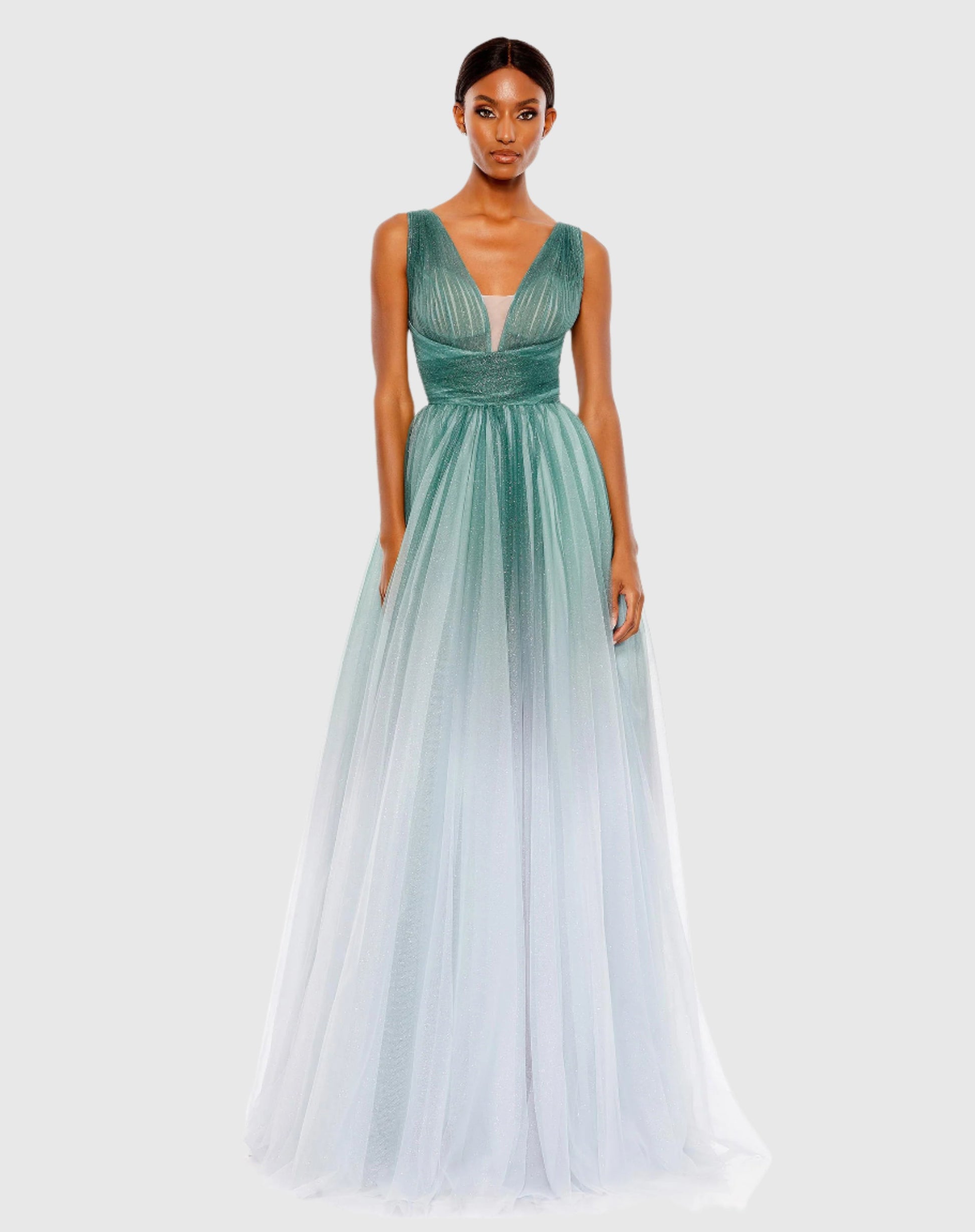 Glitter Ombre V Neck Sleeveless Gown