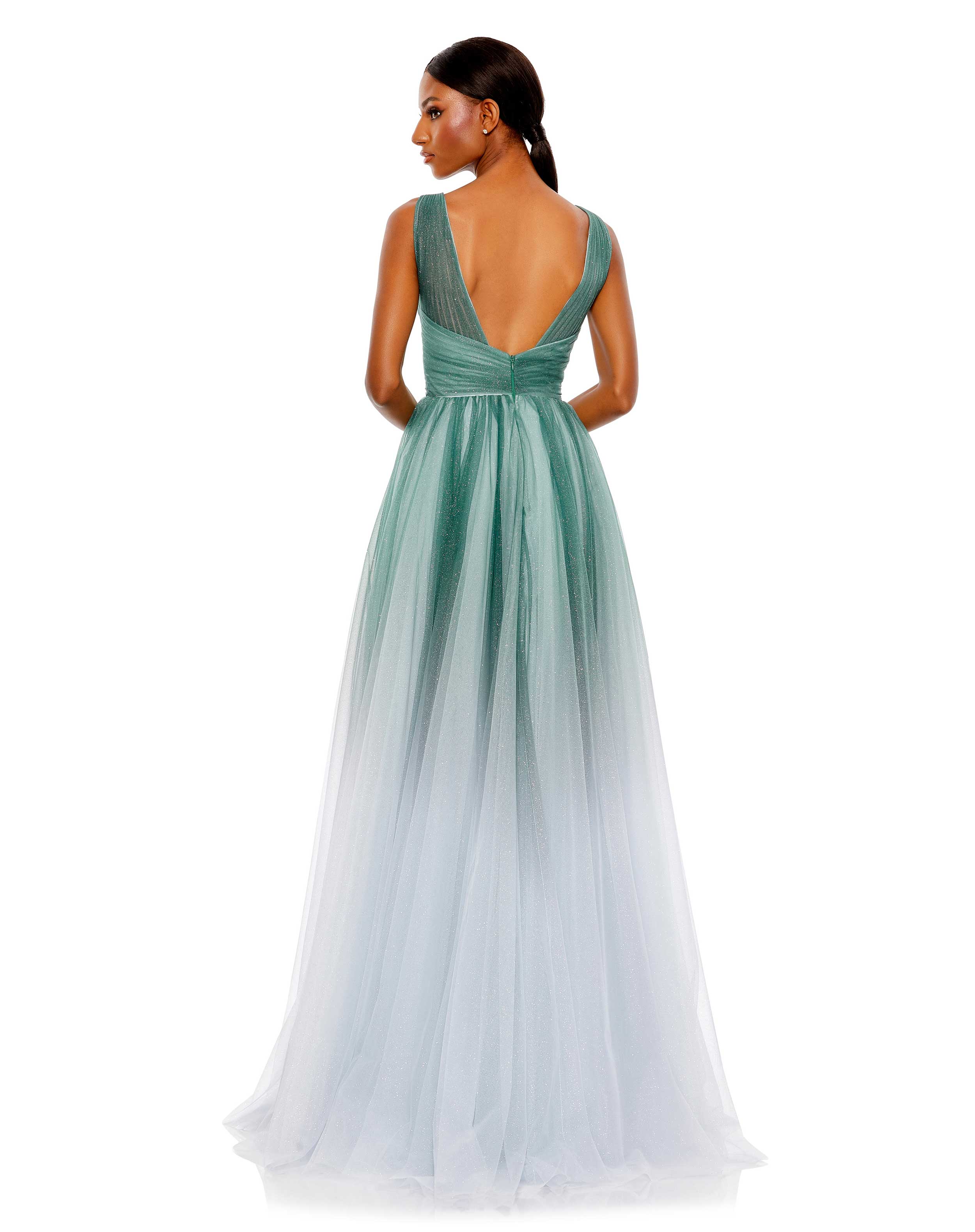 Glitter Ombre V Neck Sleeveless Gown