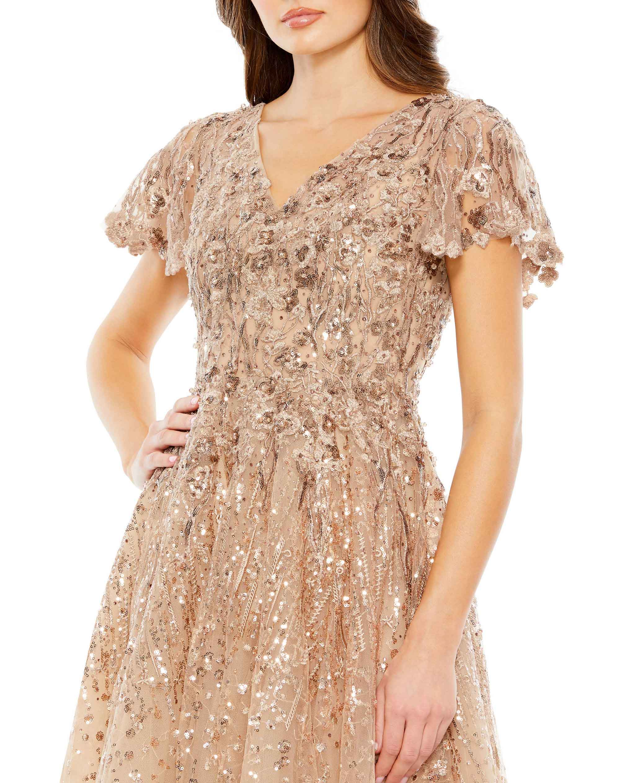 Embellished Butterfly Fit and Flare Tea-Length Dress