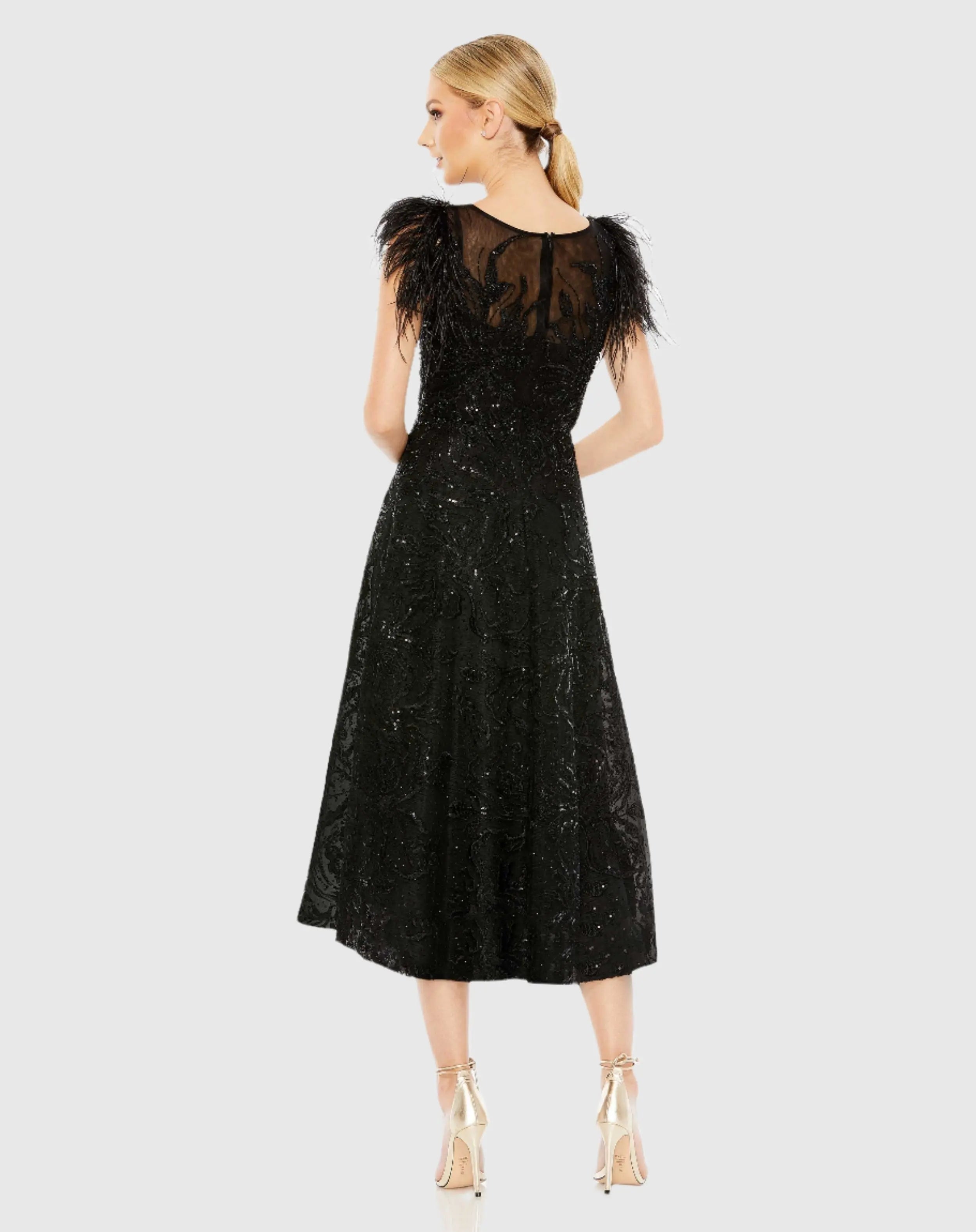 Black Feather Shoulder Embellished Dress - Mac Duggal