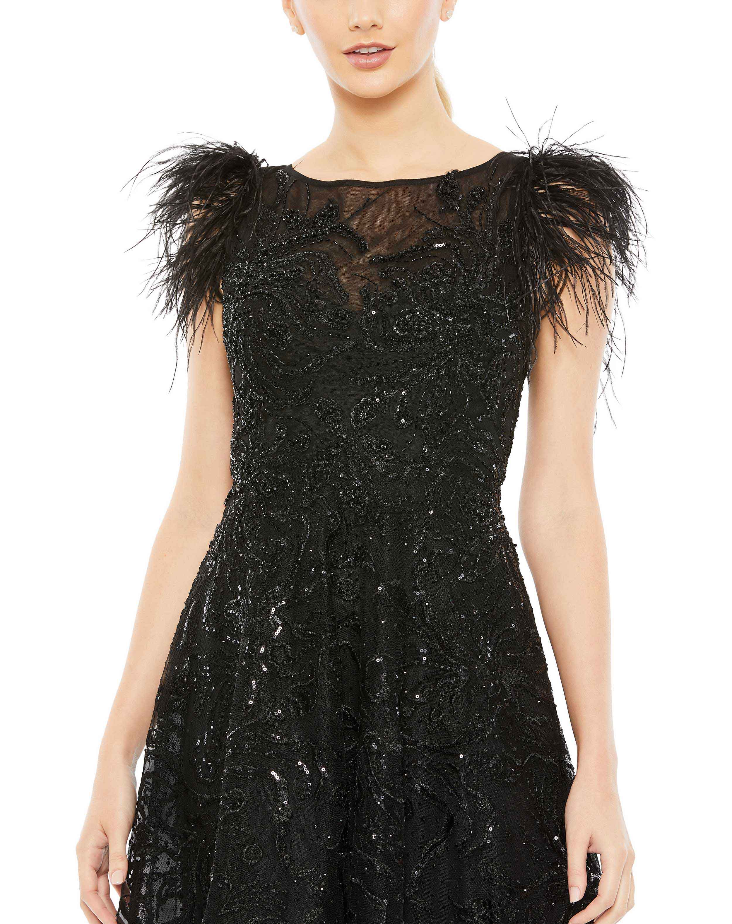 Feather Shoulder Embellished Dress
