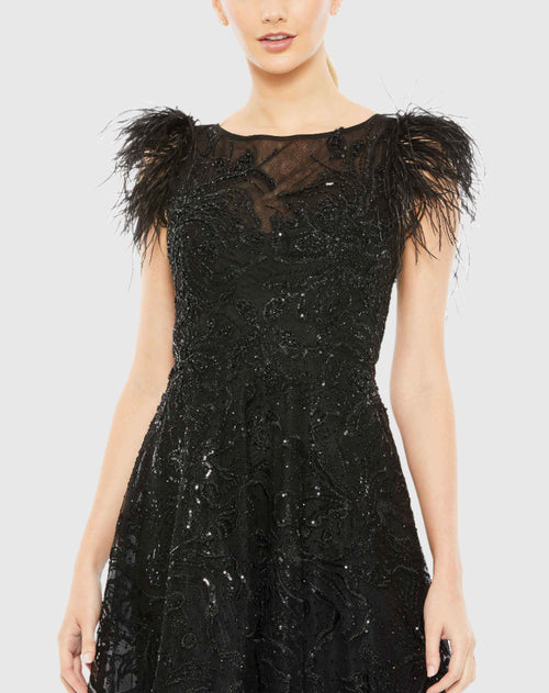 Feather Shoulder Embellished Dress