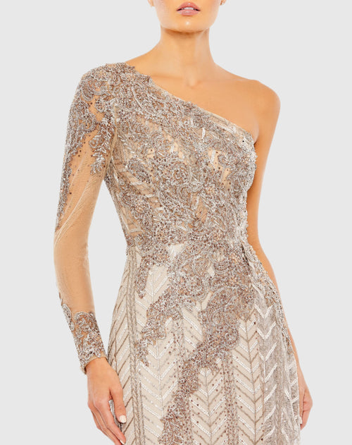 Embellished One Shoulder A Line Gown