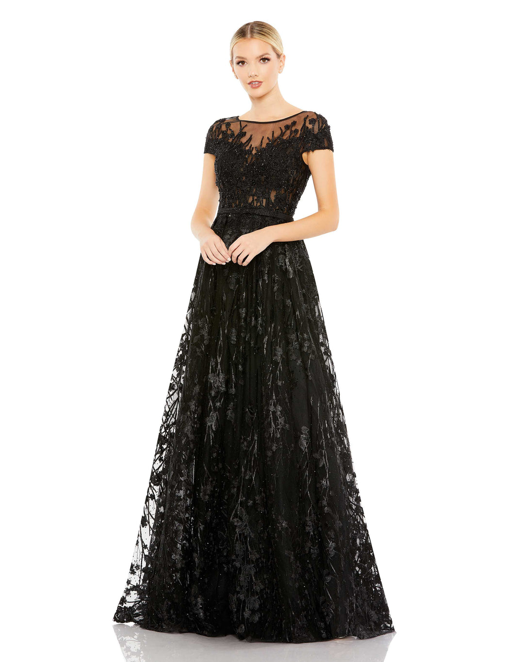 Embellished Floral Cap Sleeeve A Line Gown – Mac Duggal