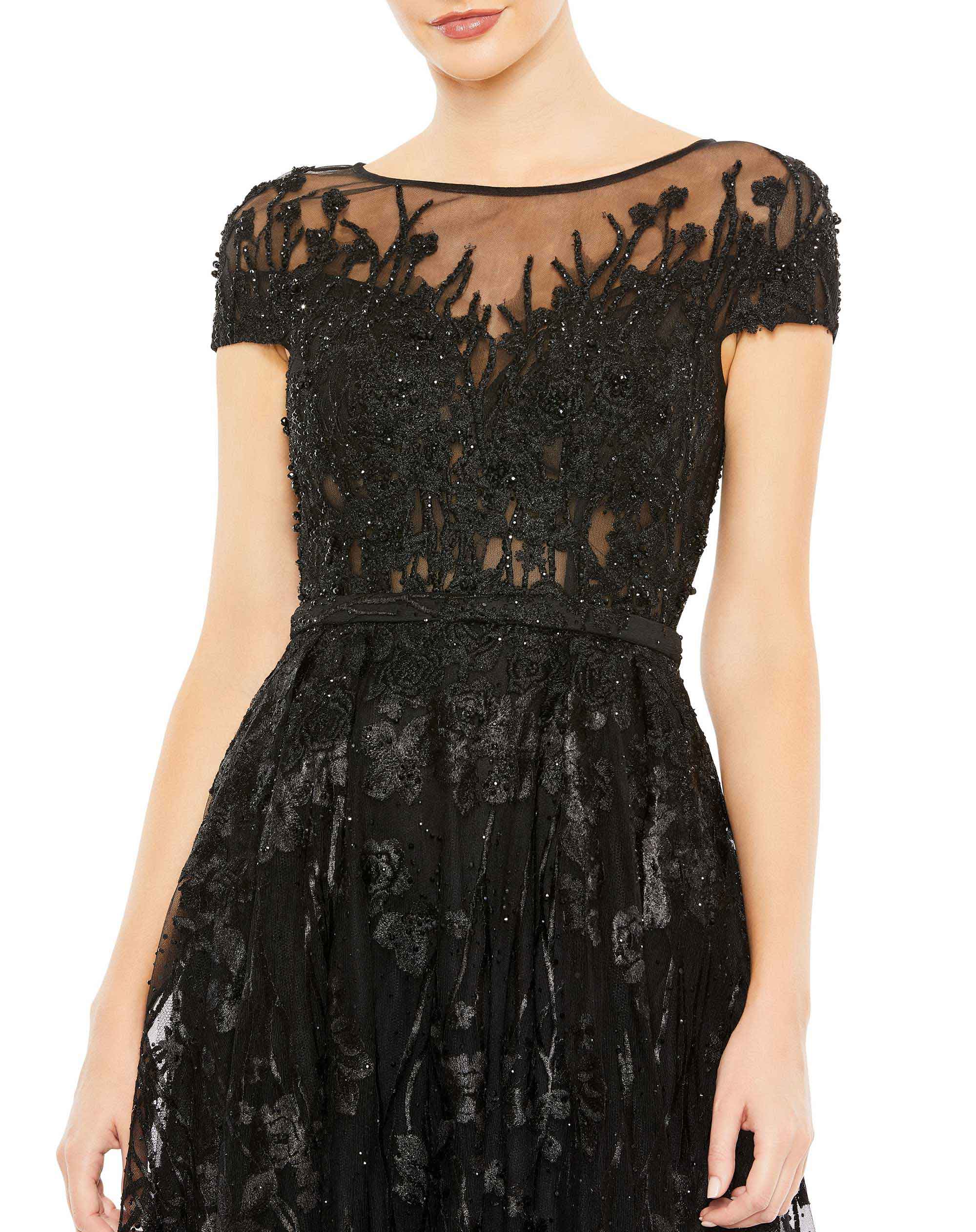 Embellished Floral Cap Sleeeve A Line Gown