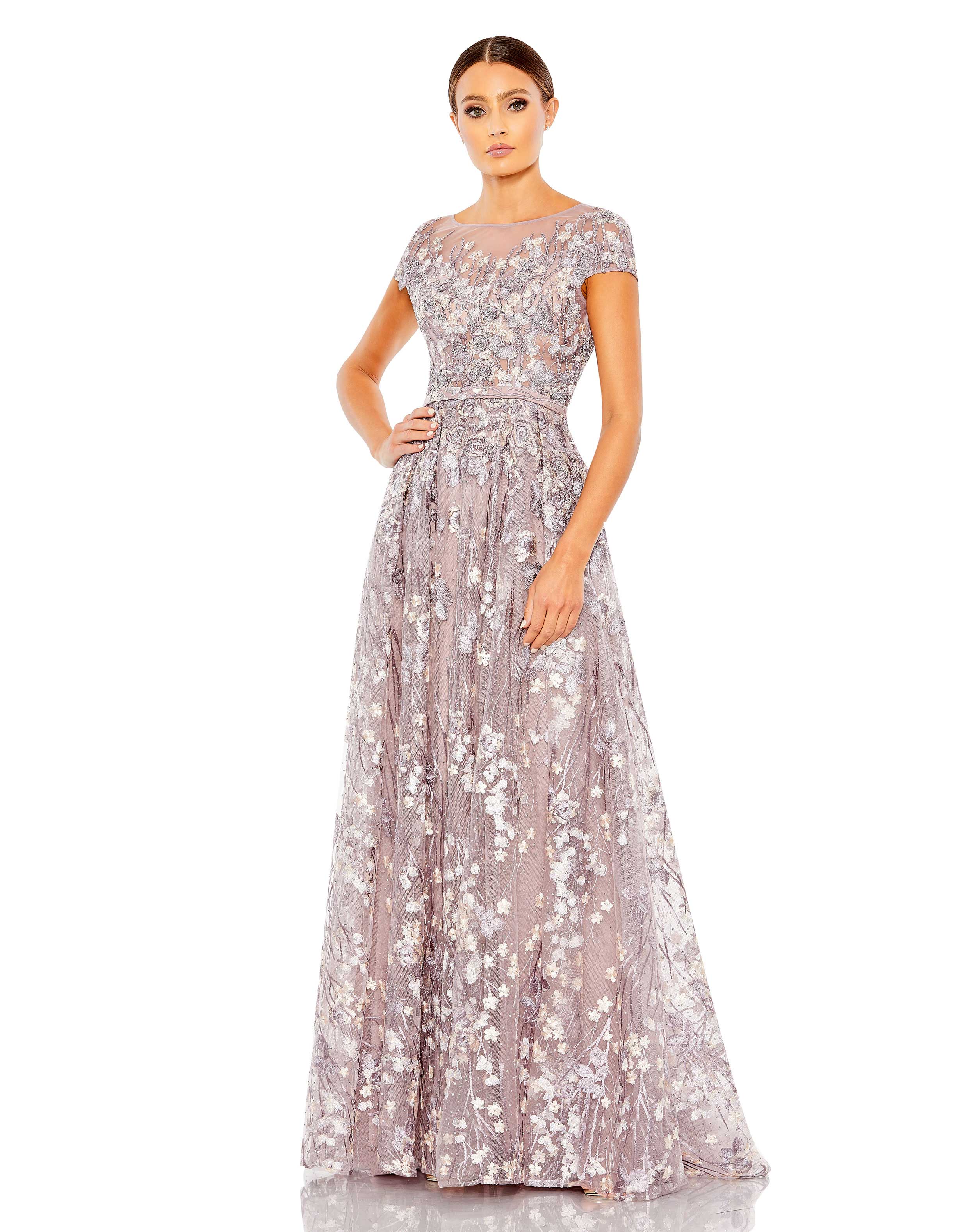 Embellished Floral Cap Sleeeve A Line Gown – Mac Duggal