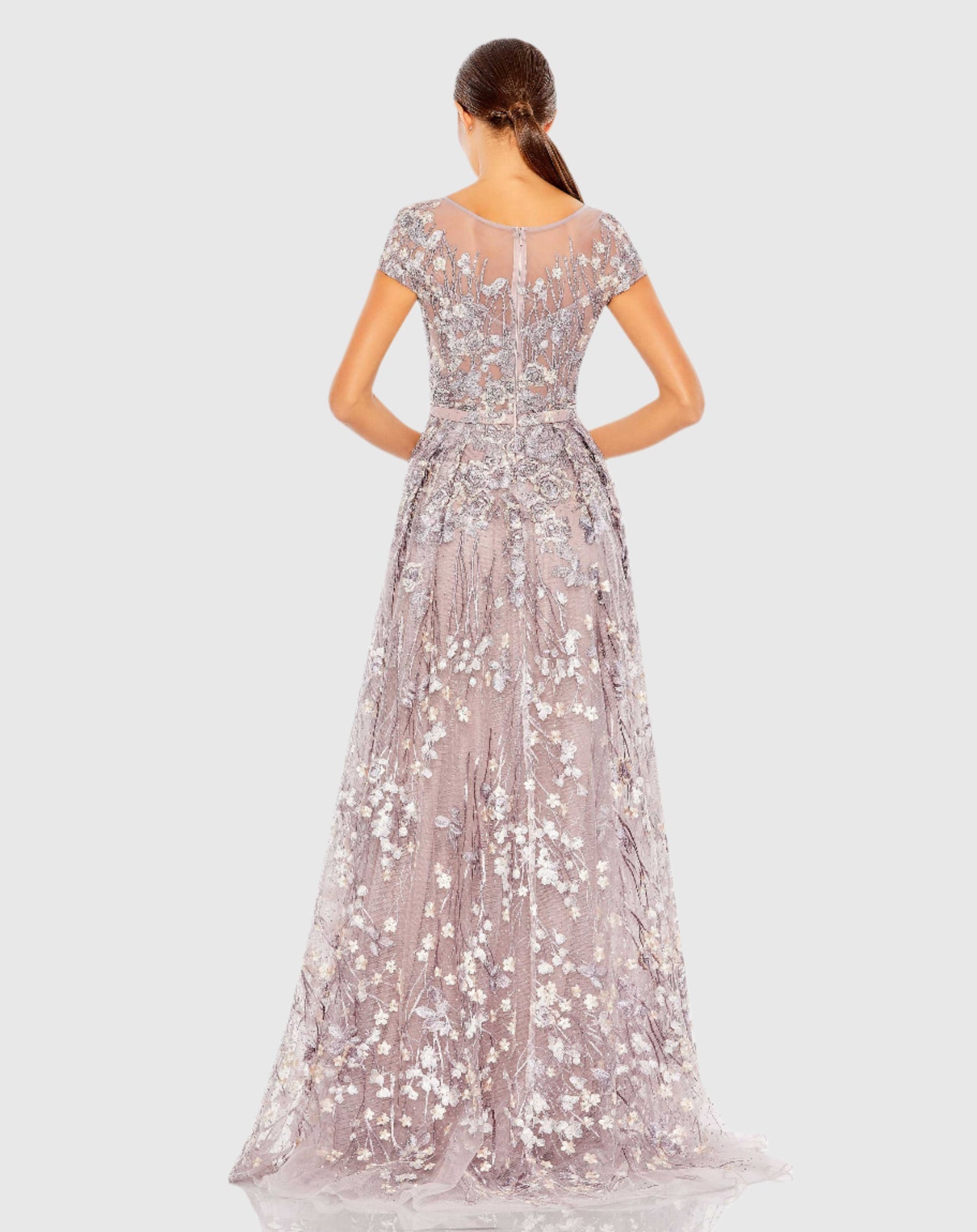 Embellished Floral Cap Sleeve A Line Gown