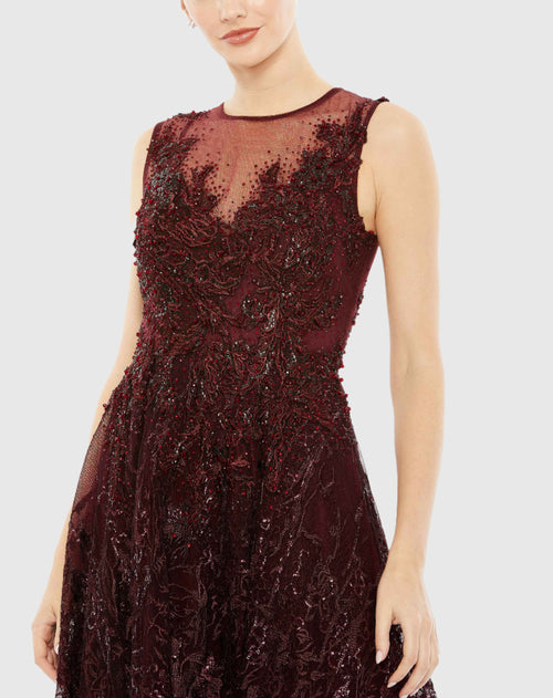 Embroidered High Neck Sleeveless Dress