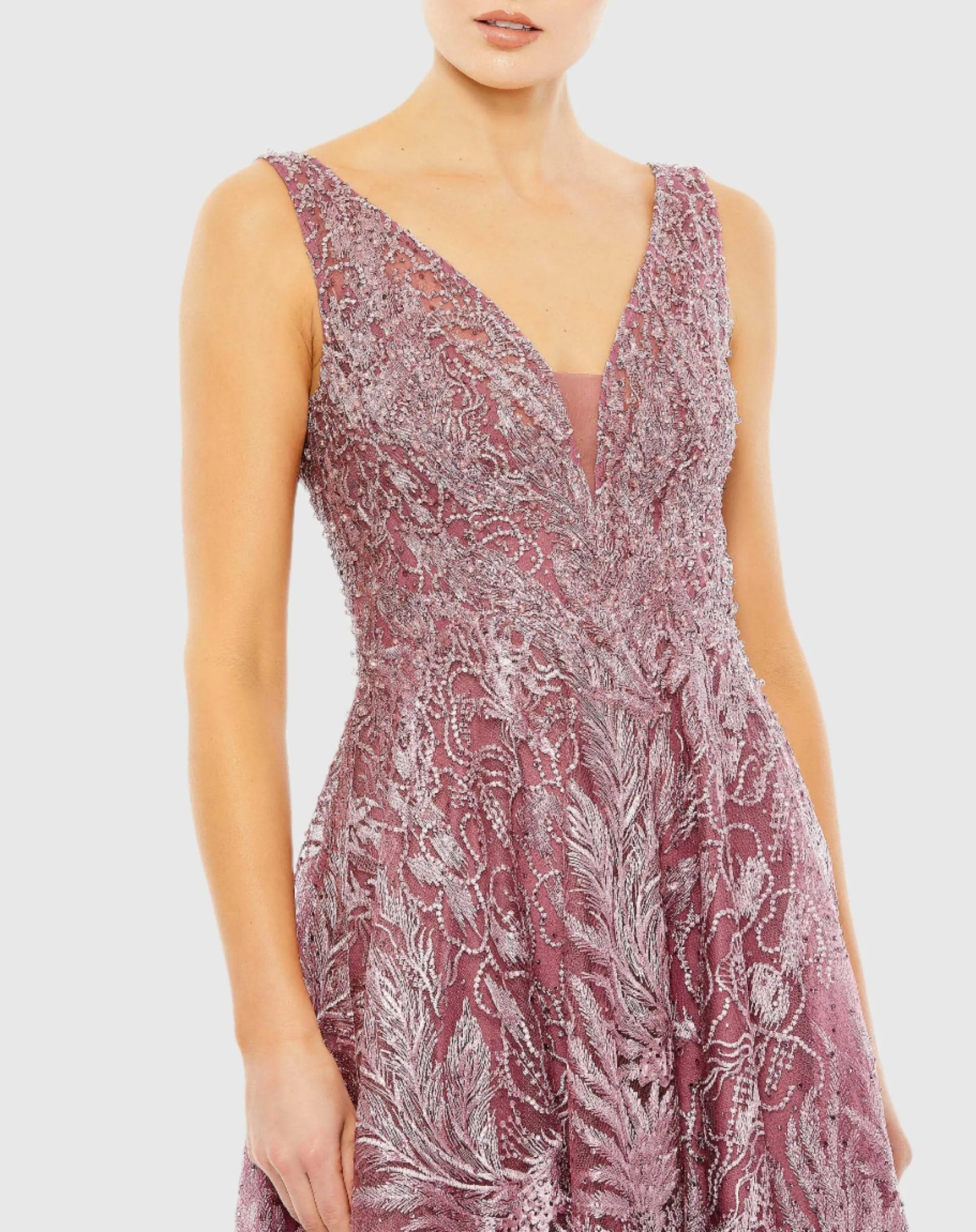 Purple V-Neck Low Cut Back Floral Embroidered A-Line Dress - Mac  Mac ...
