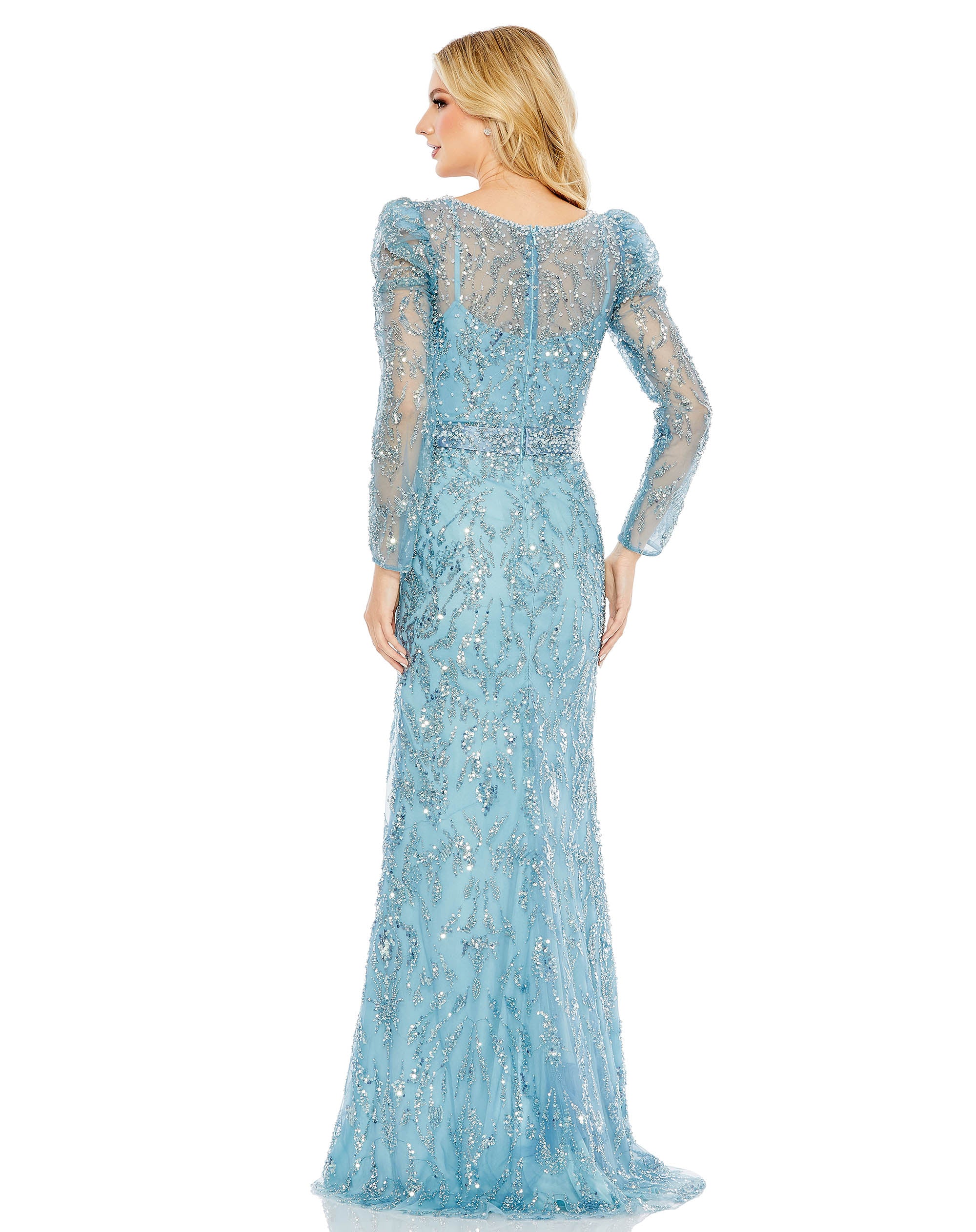 Wrap Around V-Neck Full Sleeve Sequin Embellished Gown