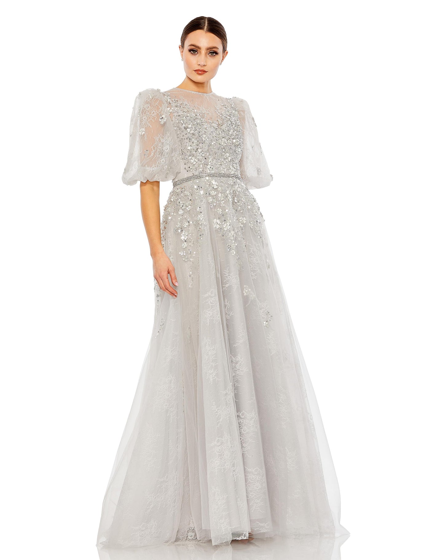 Embellished Puff Sleeve A Line Gown