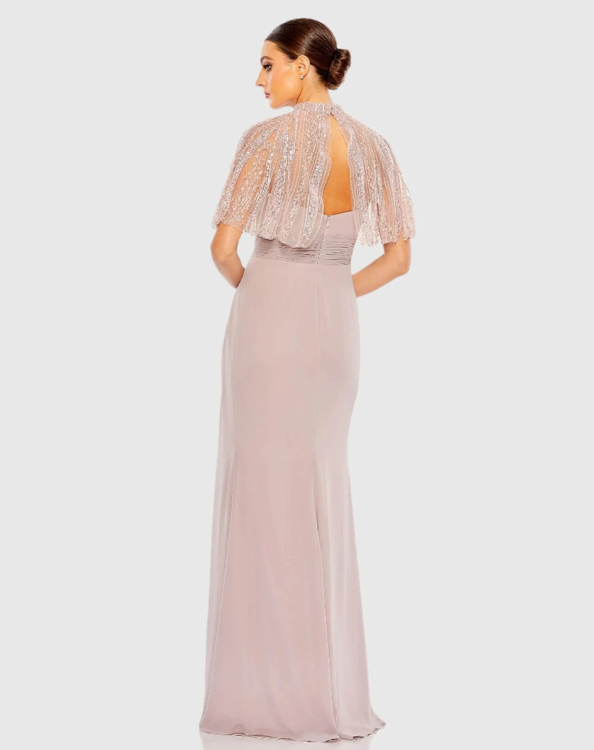 Pink Sleeveless Gown With Embellished Cape - Mac Duggal