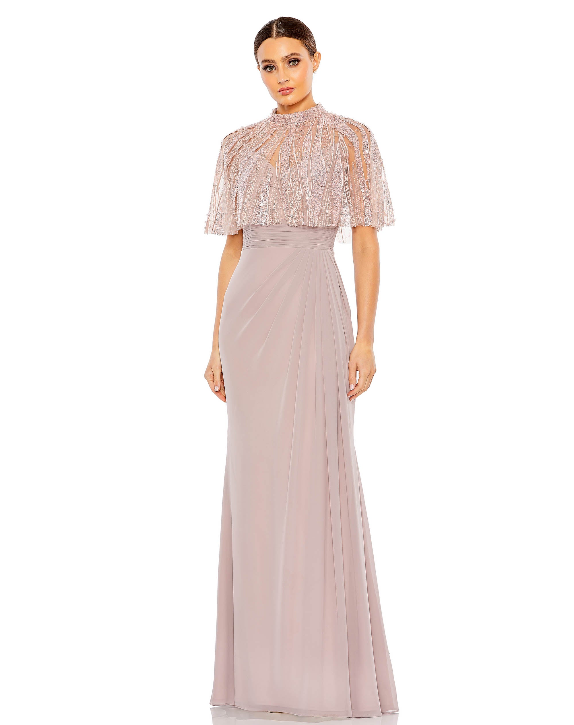 Sleeveless Gown With Embellished Cape