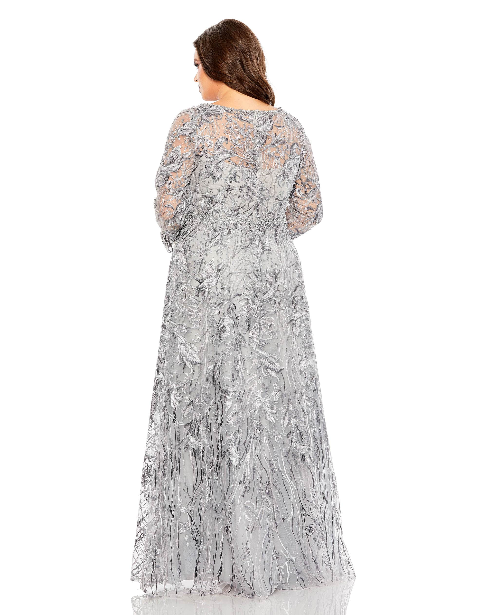 Long Sleeve High Neckline Embroidered Gown