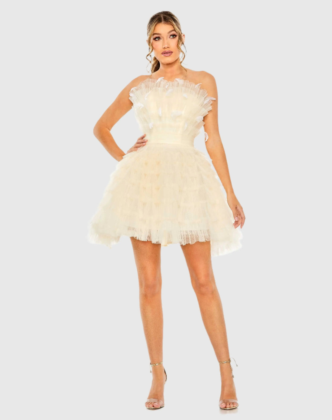 Mac Duggal Feathered Strapless Tulle Dress - Ivory Mac Duggal Feathered Strapless Tulle Dress - Ivory