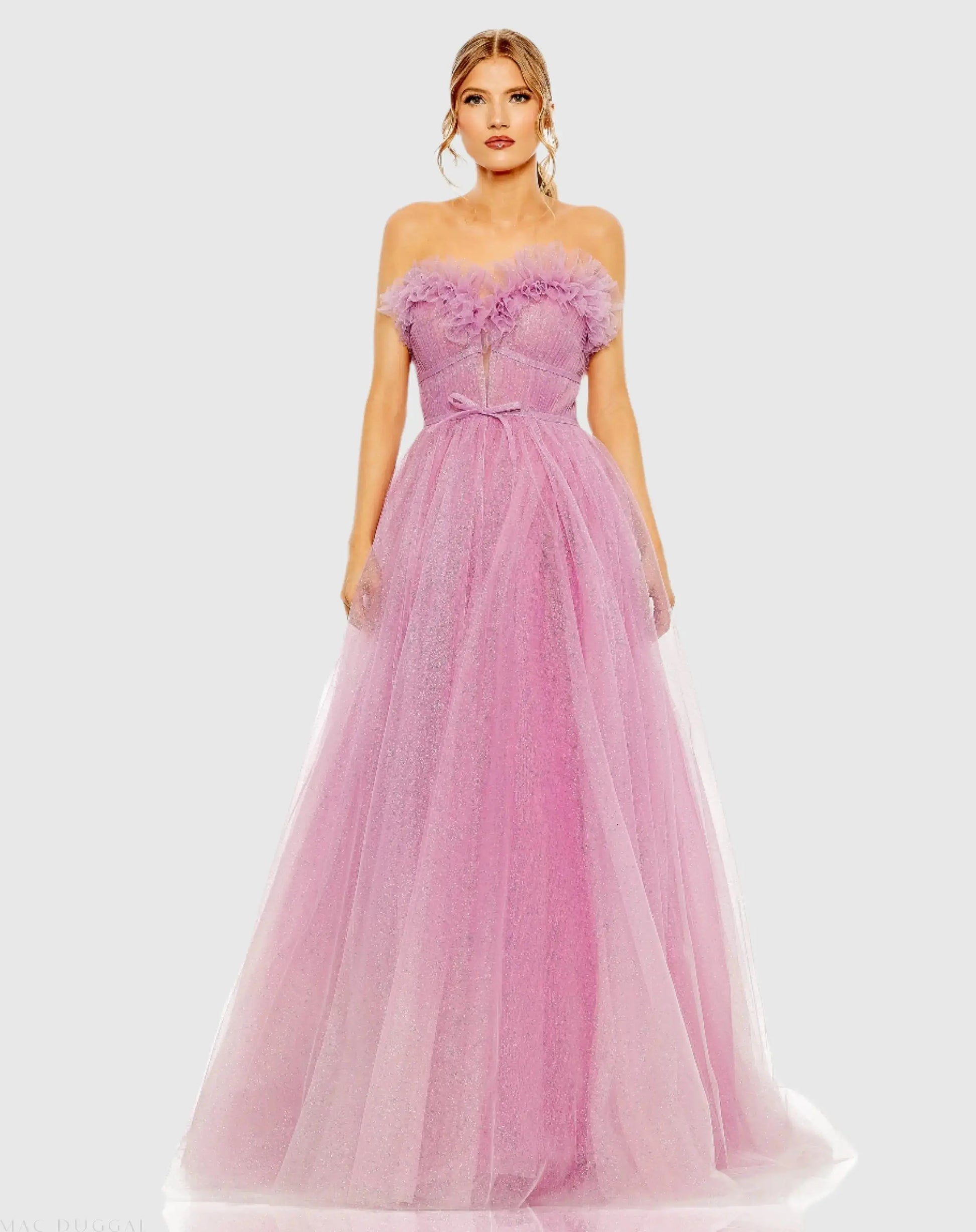 Purple Strapless Glitter Tulle Gown - Mac Duggal