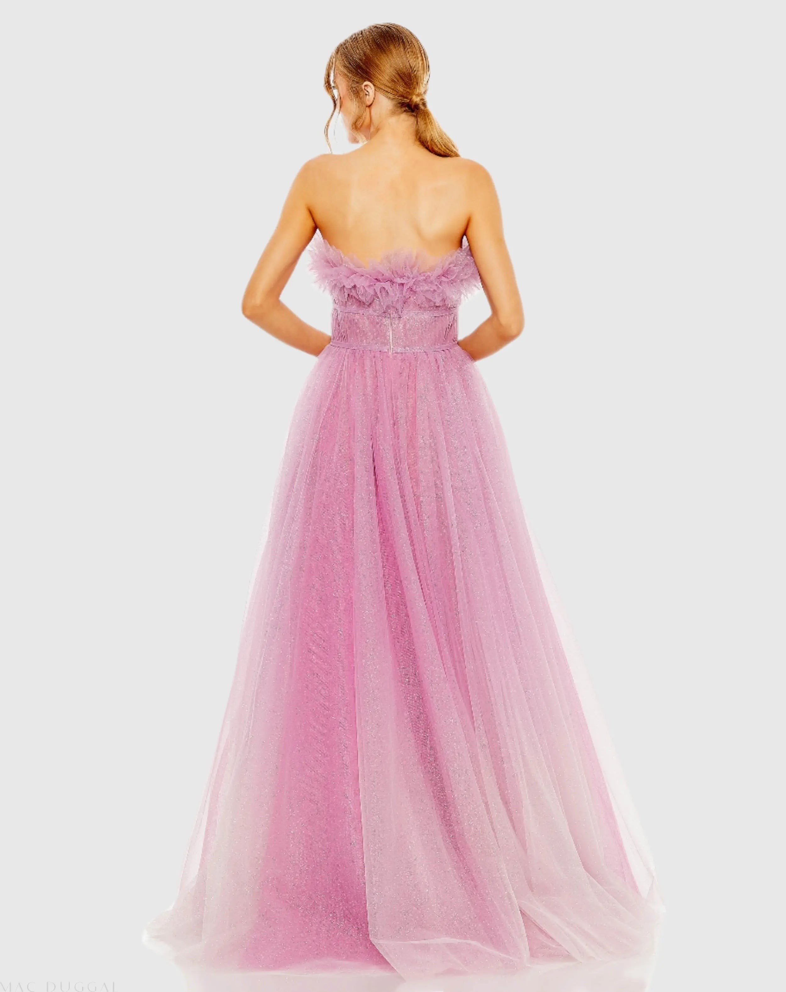 Purple Strapless Glitter Tulle Gown - Mac Duggal