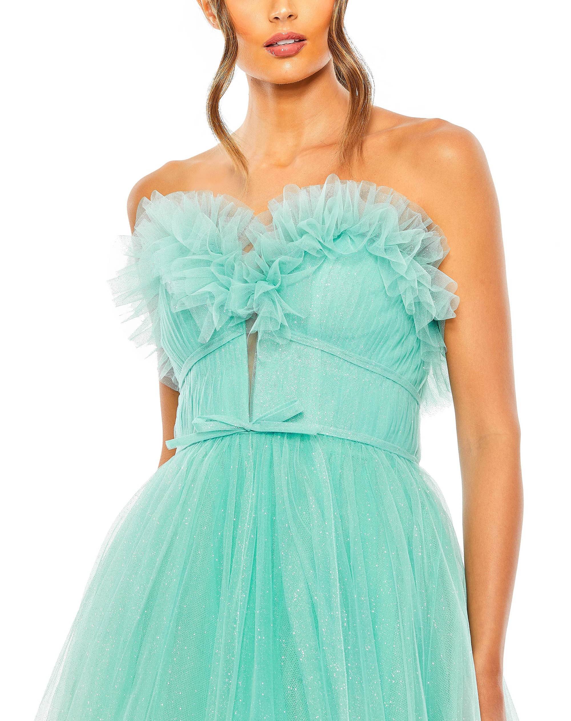 Strapless Glitter Tulle Gown