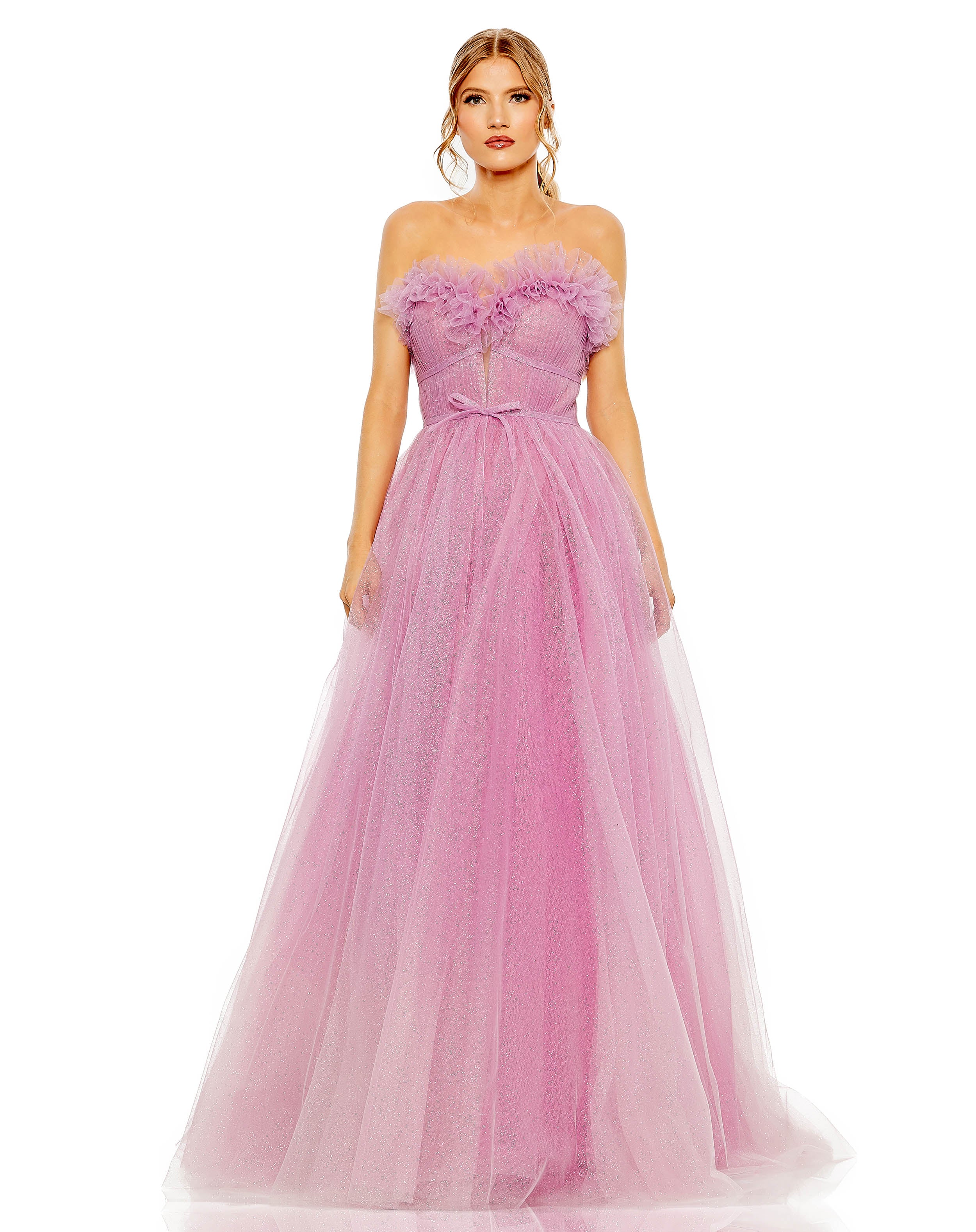 Strapless Glitter Tulle Gown