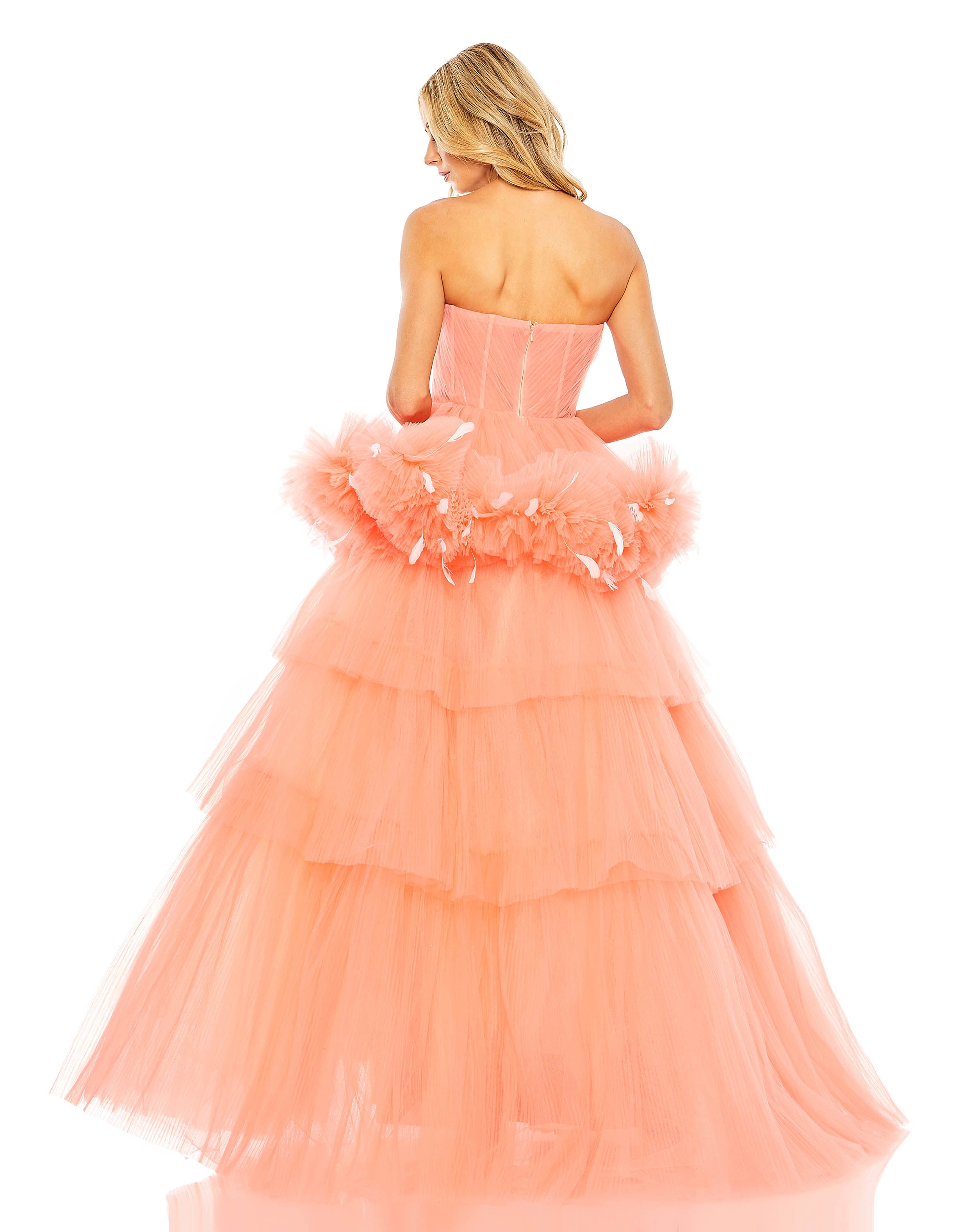 Strapless Tulle Gown with Feather Detail