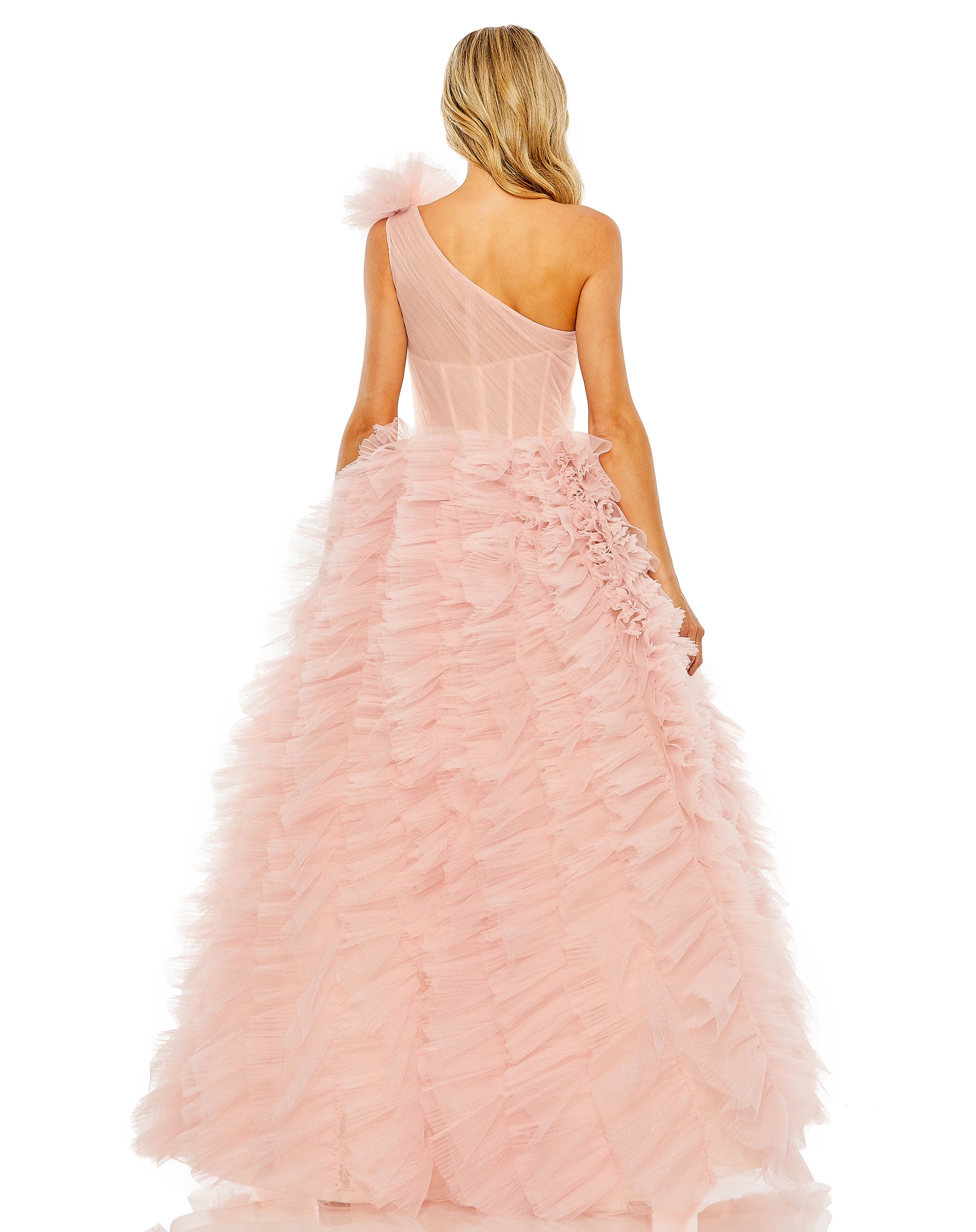 One Shoulder Glitter Tulle Gown
