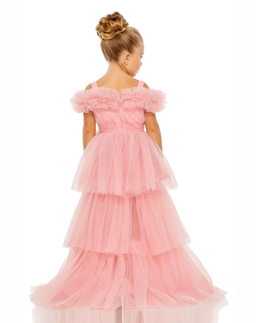 Robe en tulle haute et basse à épaules dénudées pour fille 