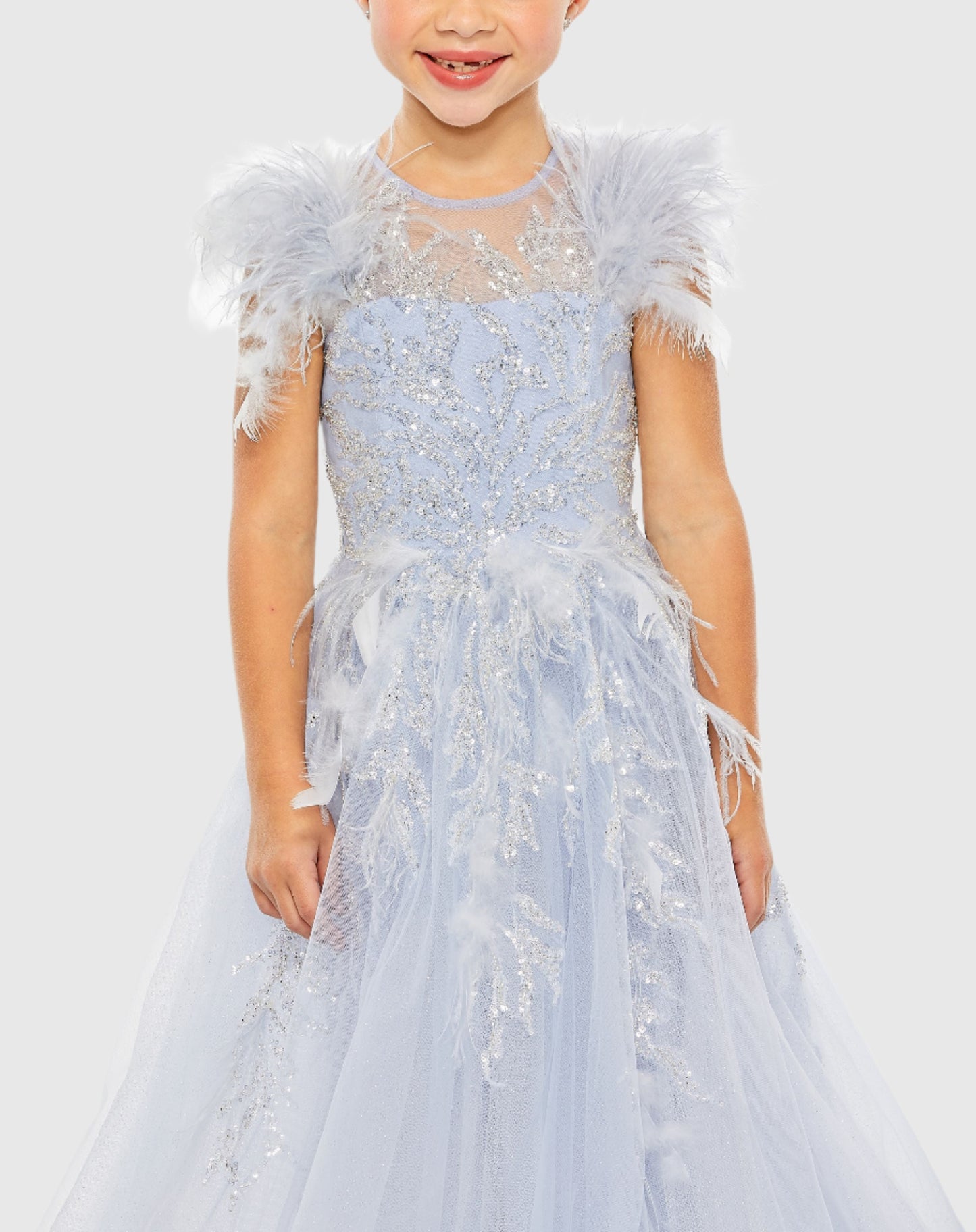 Robe en tulle pailleté avec manches en plumes pour fille 