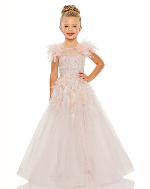 Robe en tulle pailleté avec manches en plumes pour fille 