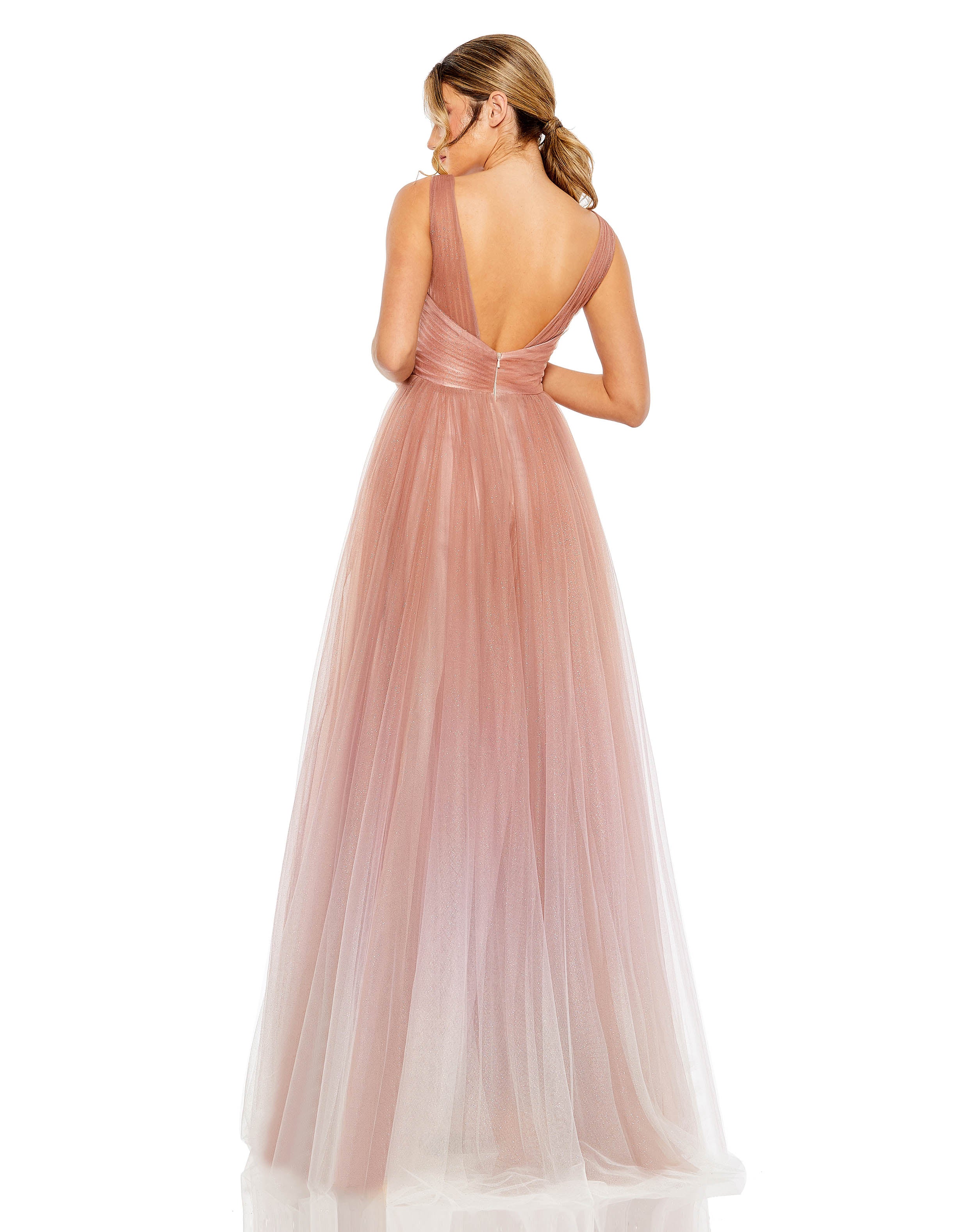 Glitter Ombre V-Neck Sleeveless Gown