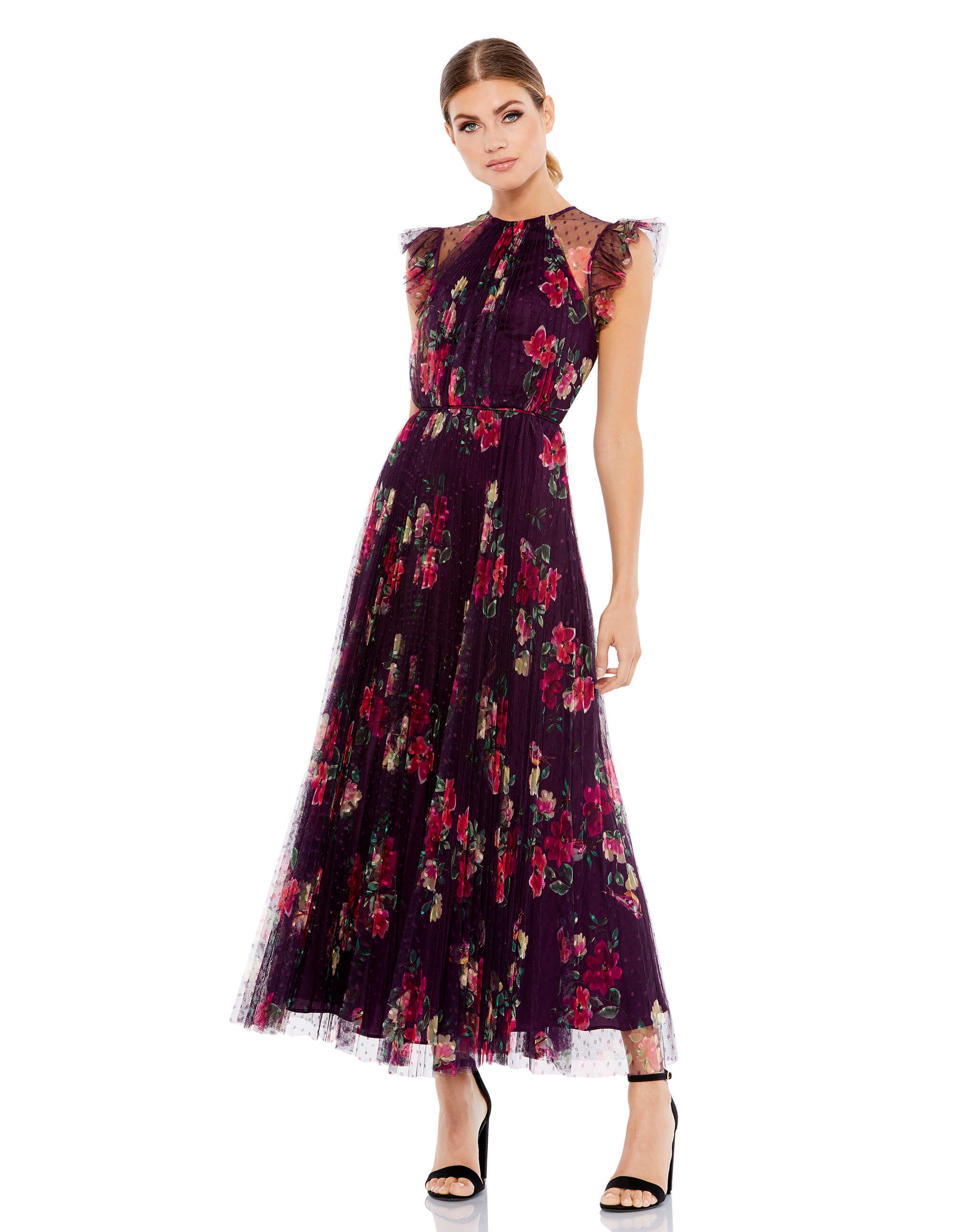 Floral Flutter Sleeve Midi Dress – Mac Duggal