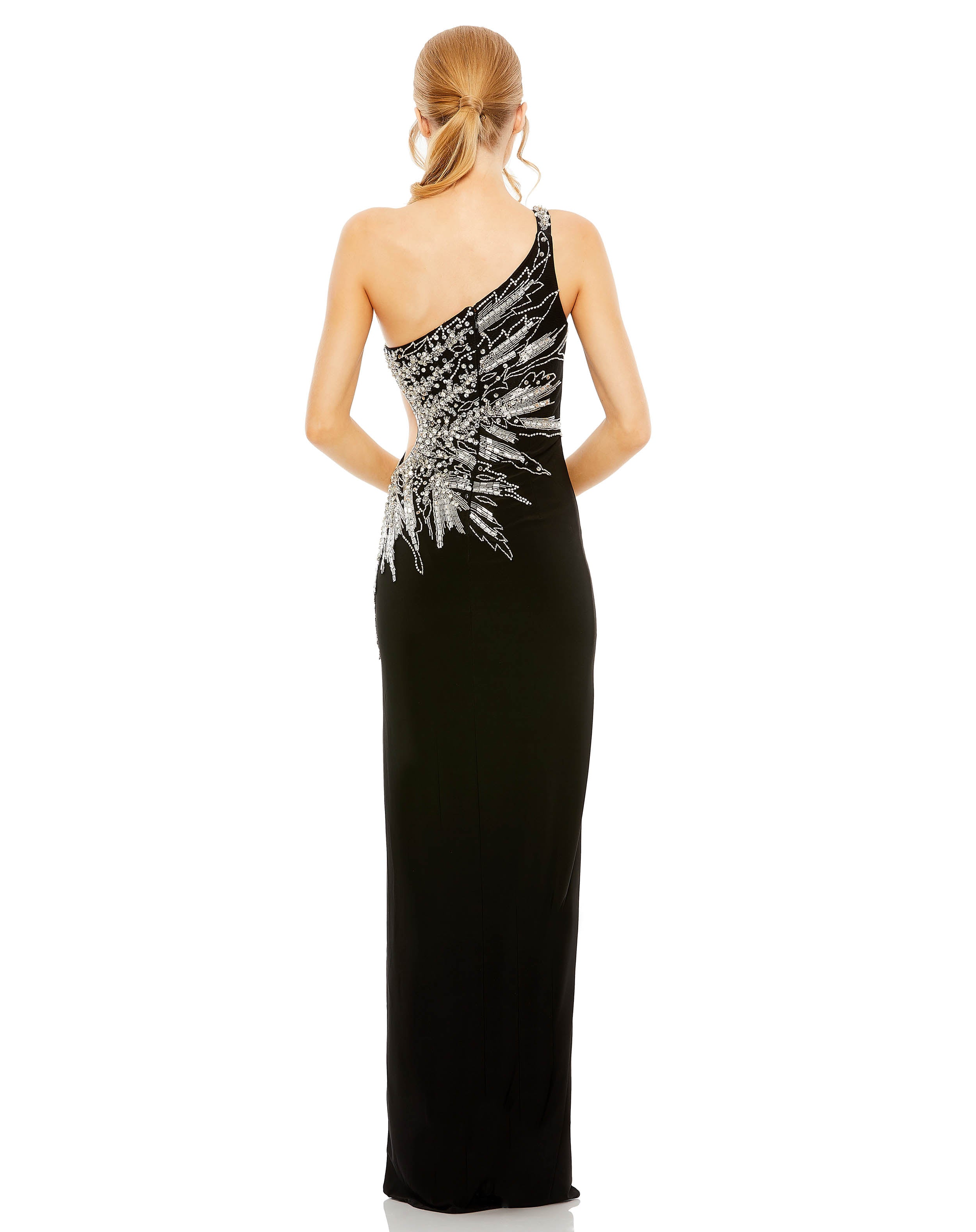 Embellished One Shoulder Cut Out Gown
