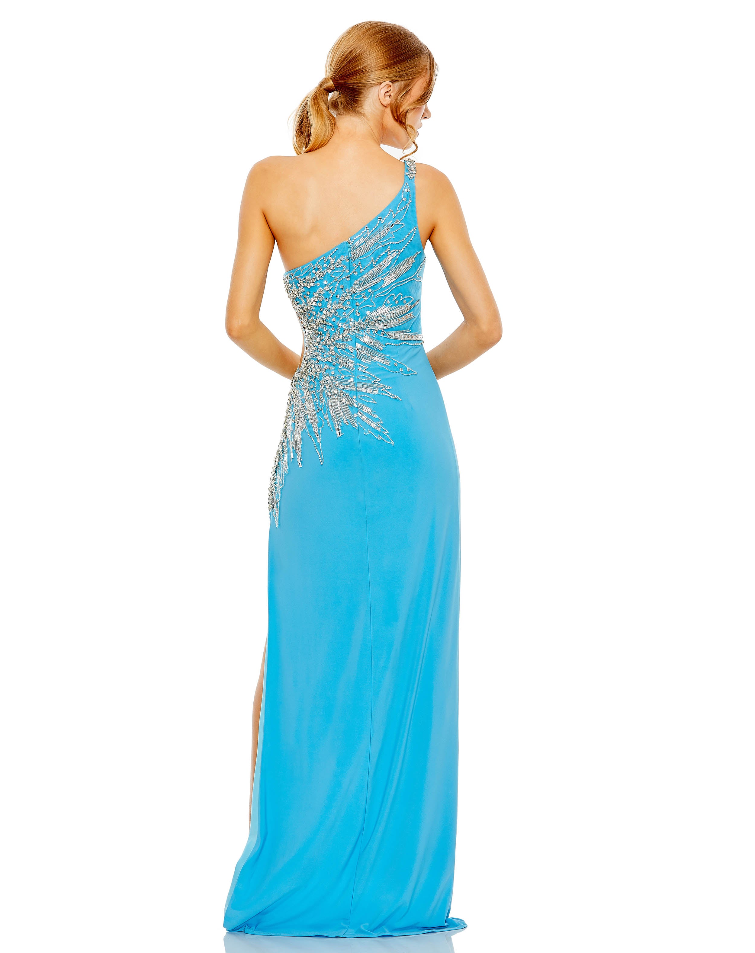 Embellished One Shoulder Cut Out Gown
