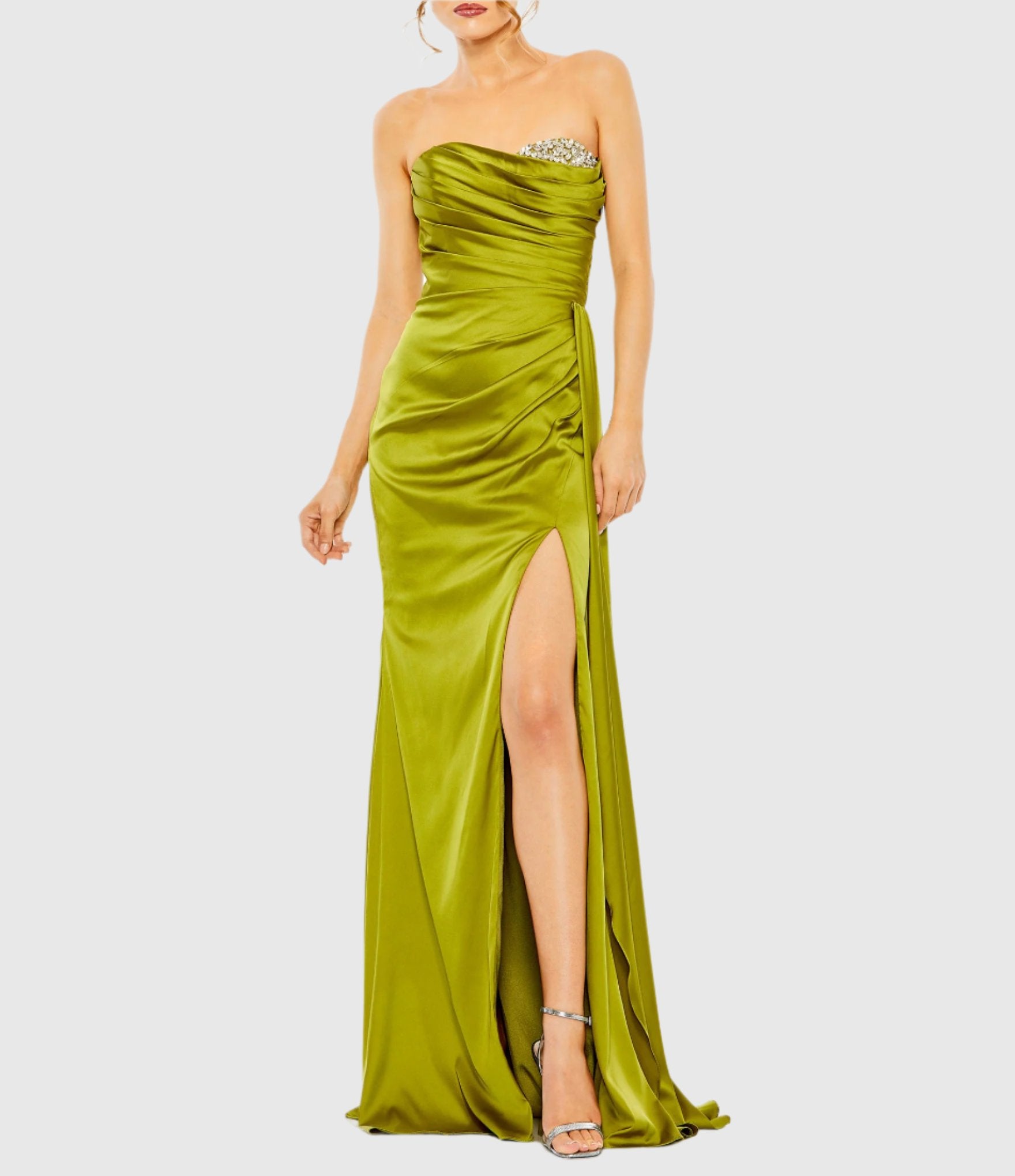 Strapless Embellished Sweetheart Neckline Satin Gown