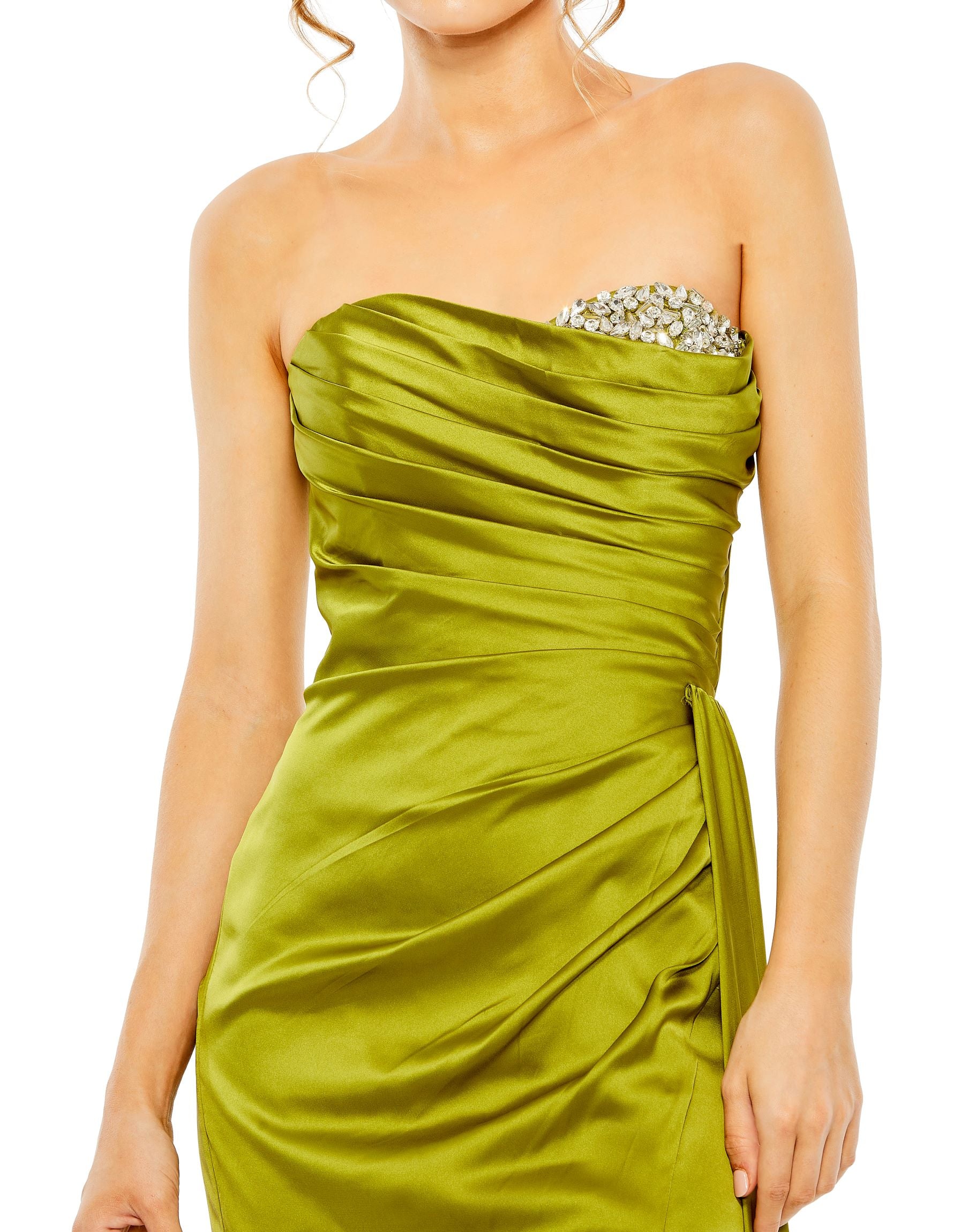 Strapless Embellished Sweetheart Neckline Satin Gown