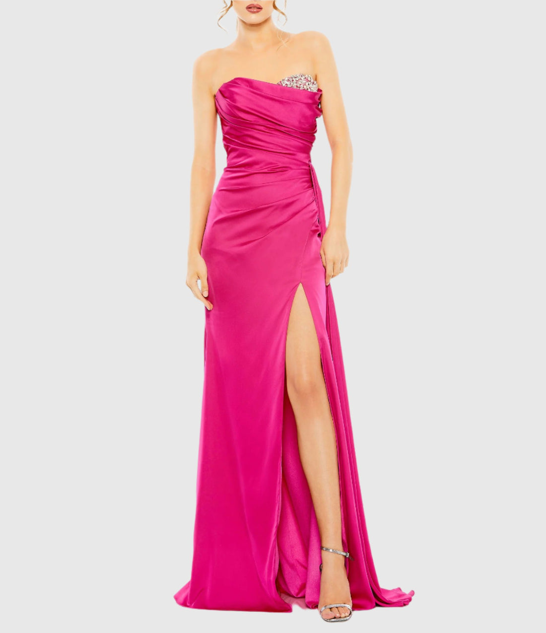 Strapless Embellished Sweetheart Neckline Satin Gown