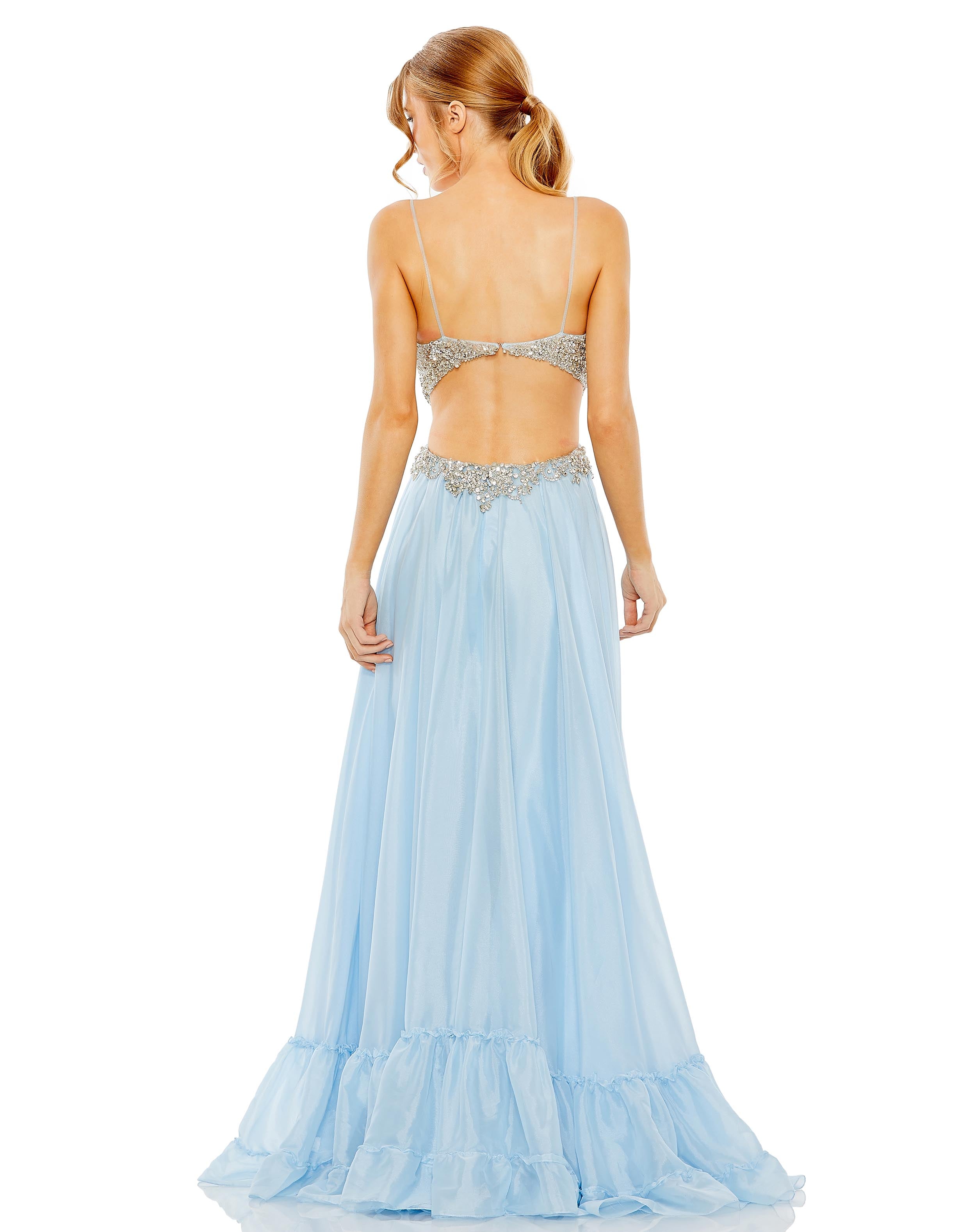 Embellished Cut Out Open Back High Low Gown - FINAL SALE