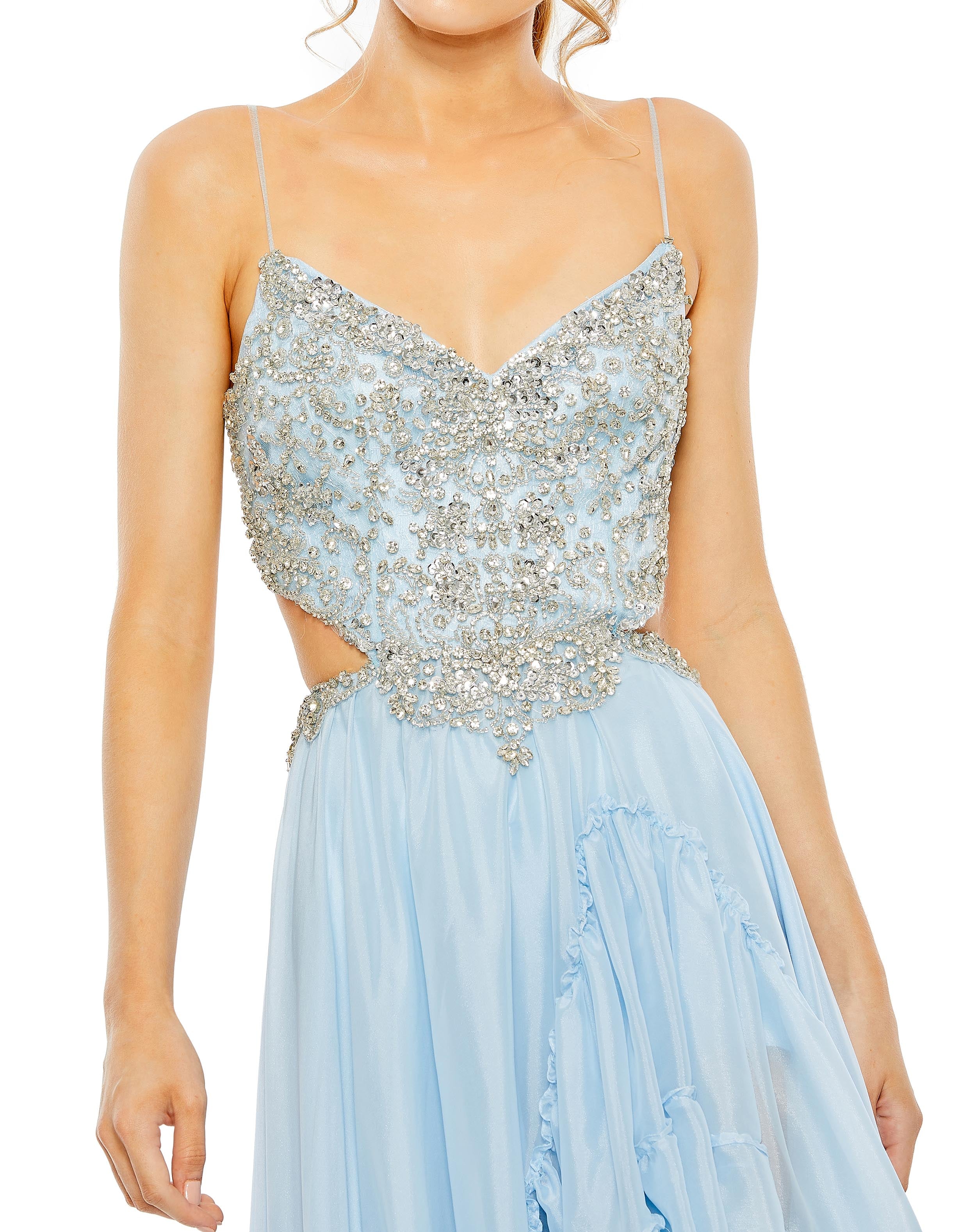 Embellished Cut Out Open Back High Low Gown - FINAL SALE