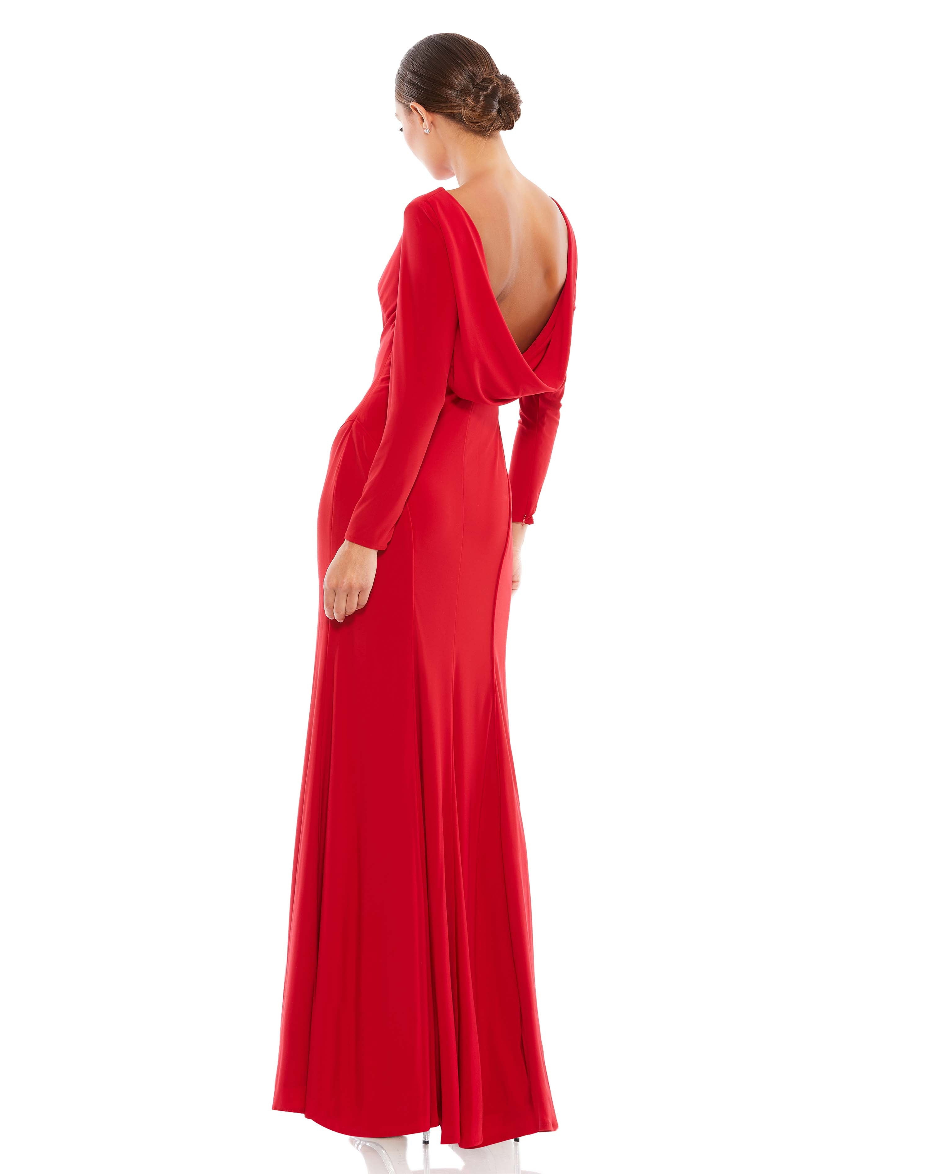 Long Sleeve Cowl Back Jersey Gown