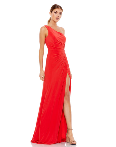 One Shoulder Ruched Jersey Evening Gown – Mac Duggal