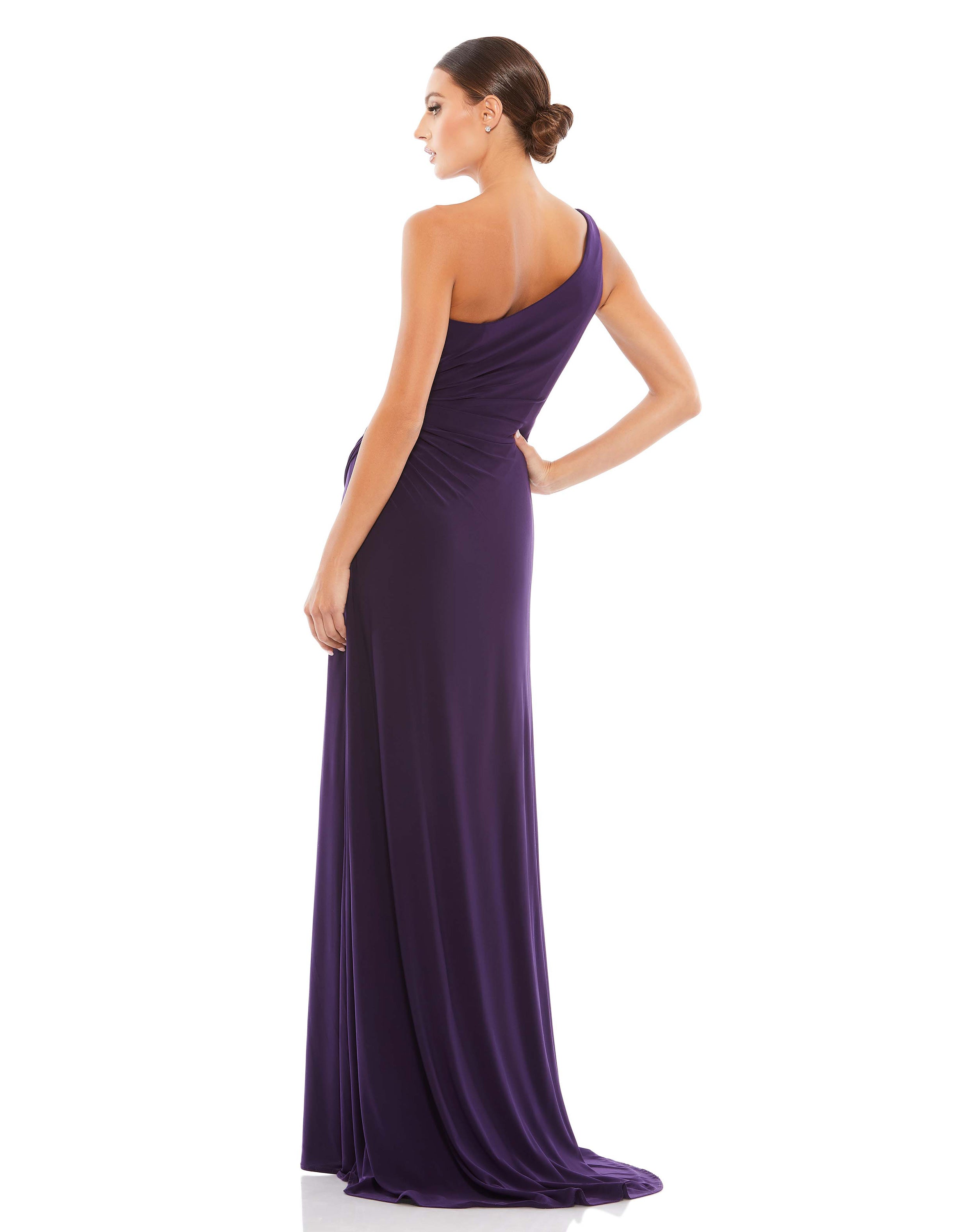 One Shoulder Ruched Jersey Evening Gown
