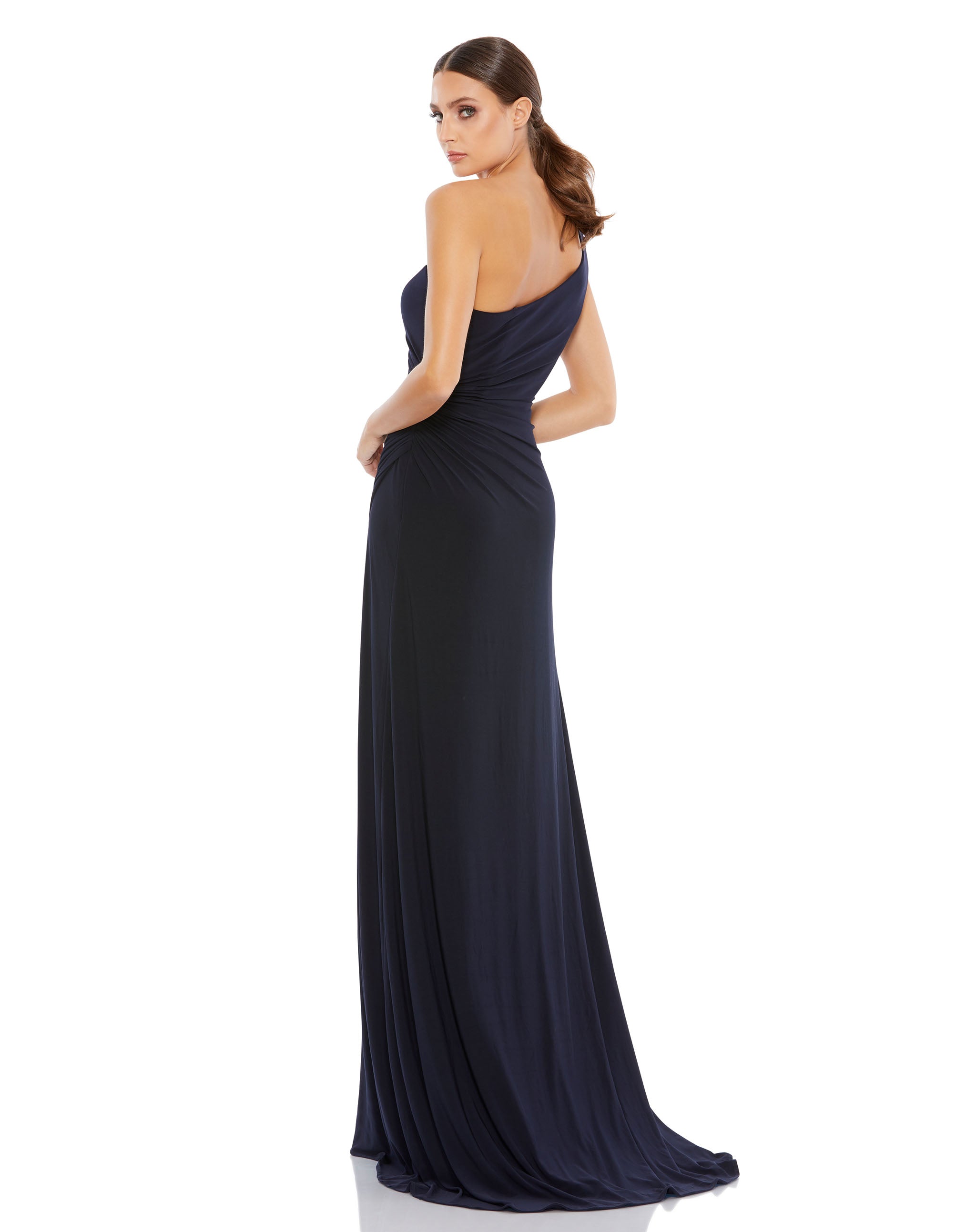 One Shoulder Ruched Jersey Evening Gown