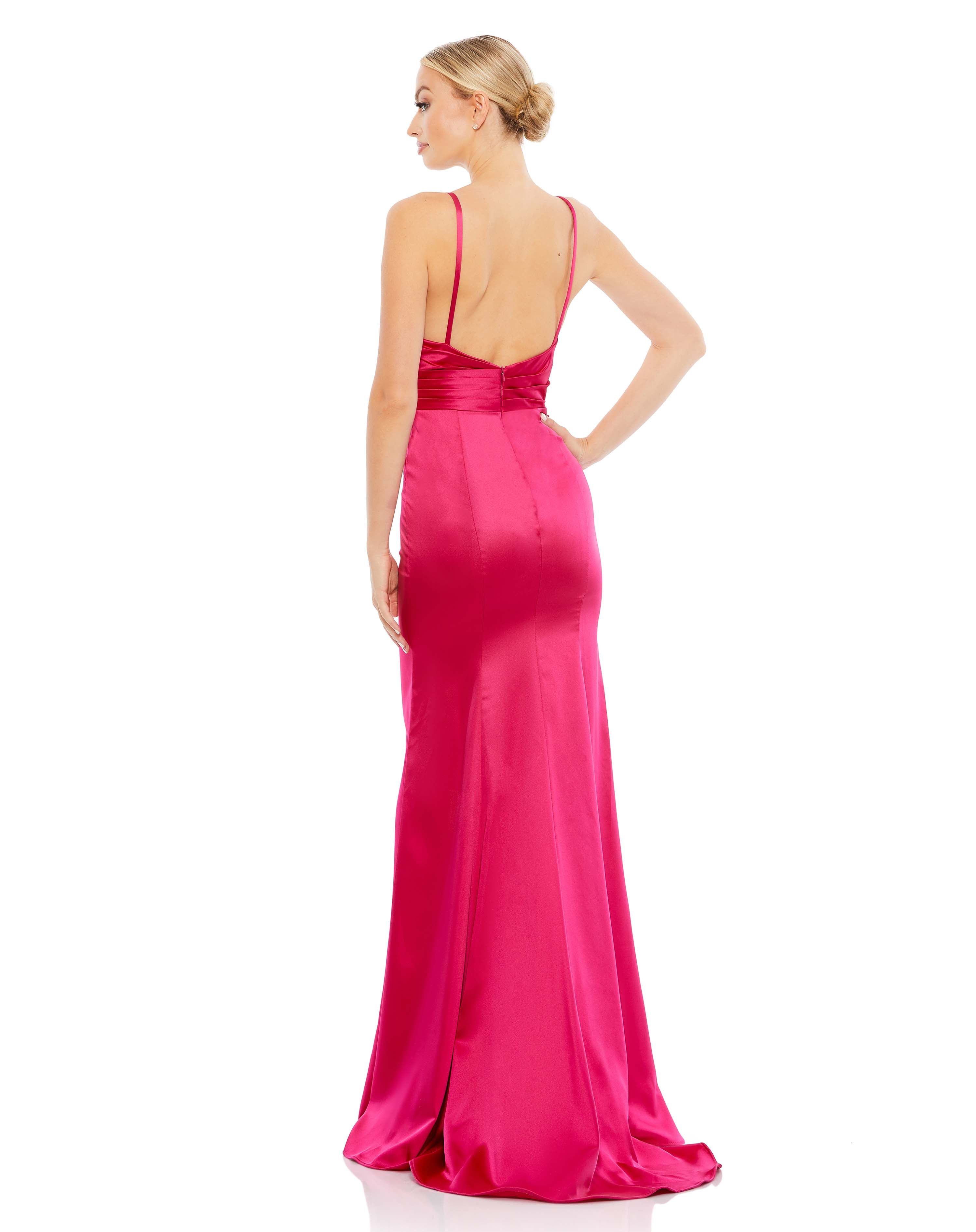 Plunging Faux Wrap Sleeveless Evening Gown