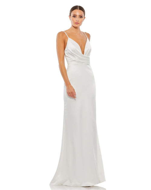 Plunging Faux Wrap Sleeveless Evening Gown