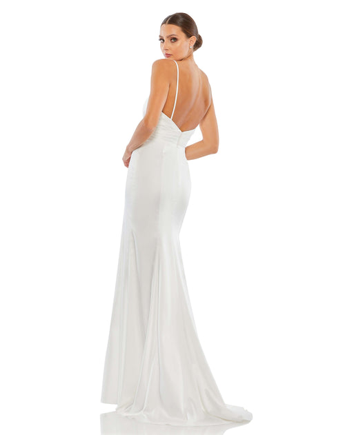 Plunging Faux Wrap Sleeveless Evening Gown