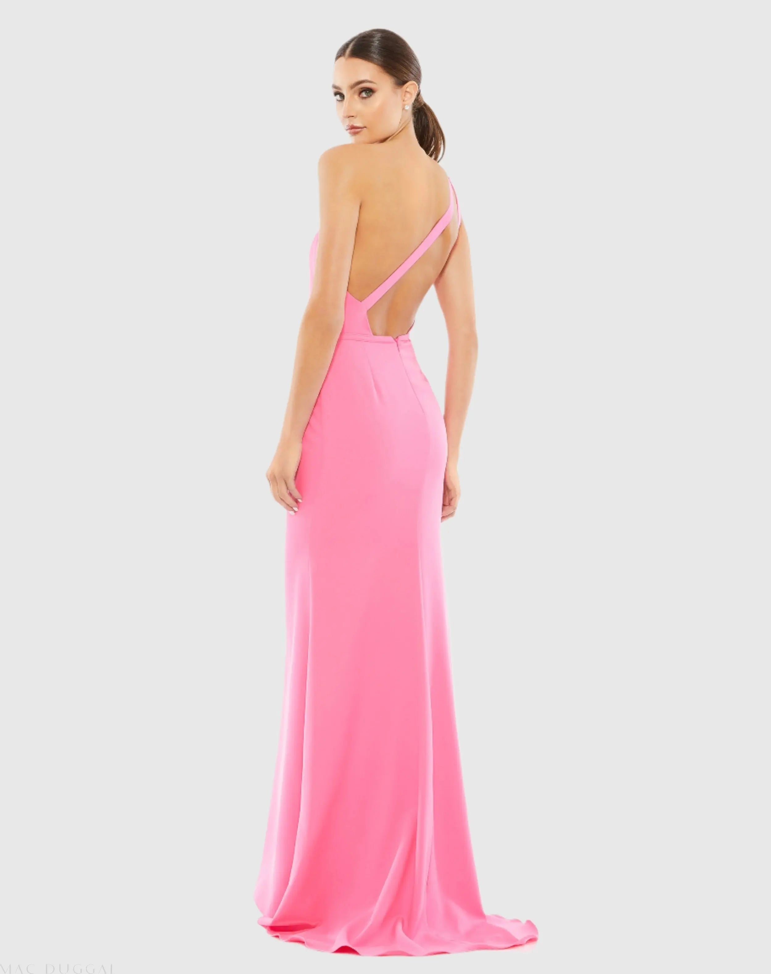 Pink One Shoulder Jersey Mermaid Gown - Mac Duggal