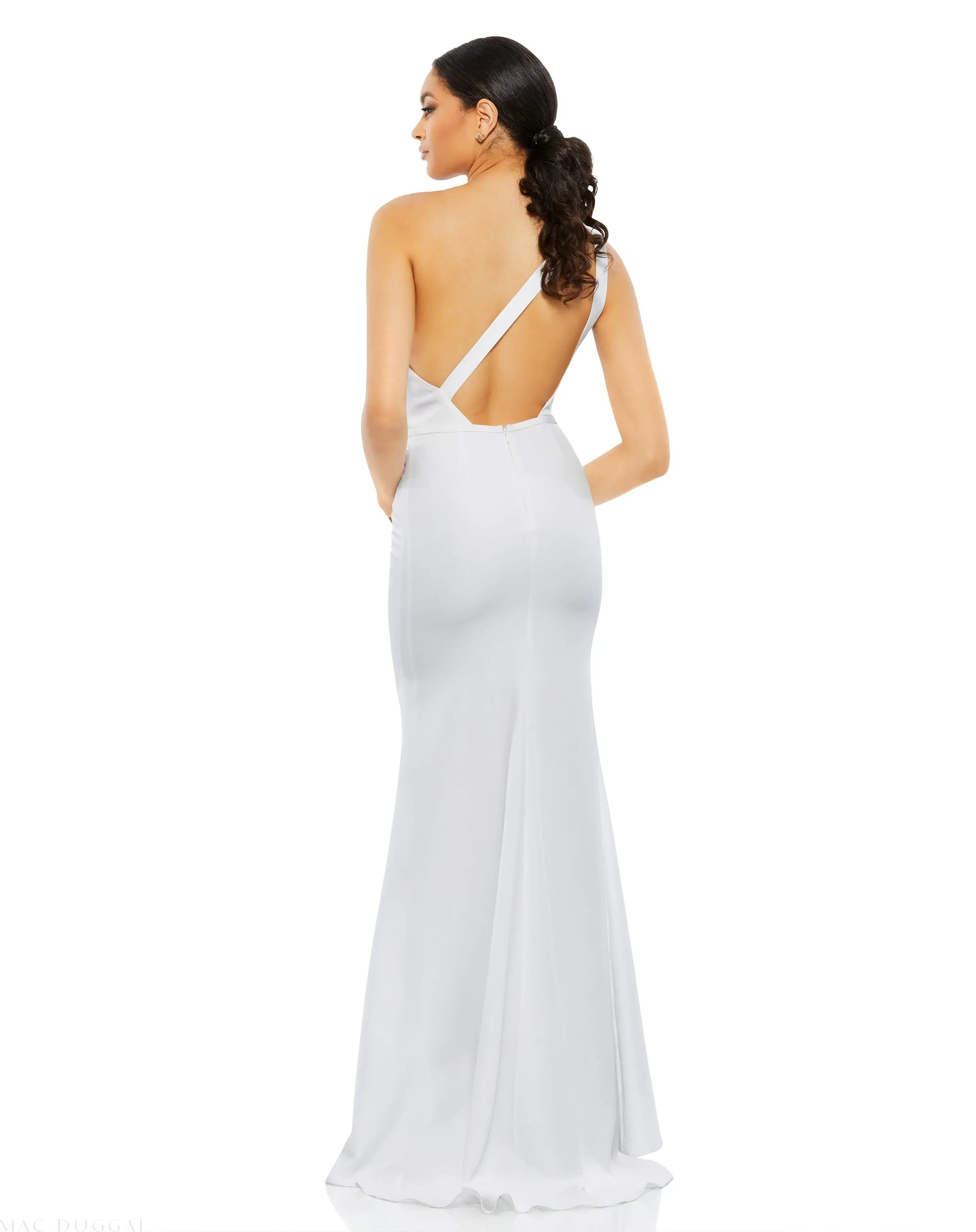 White One Shoulder Jersey Mermaid Gown - Mac Duggal