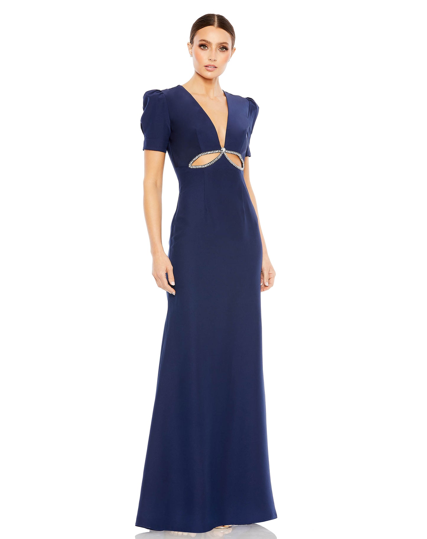 Plunge Neck Puff Sleeve Cut Out Gown