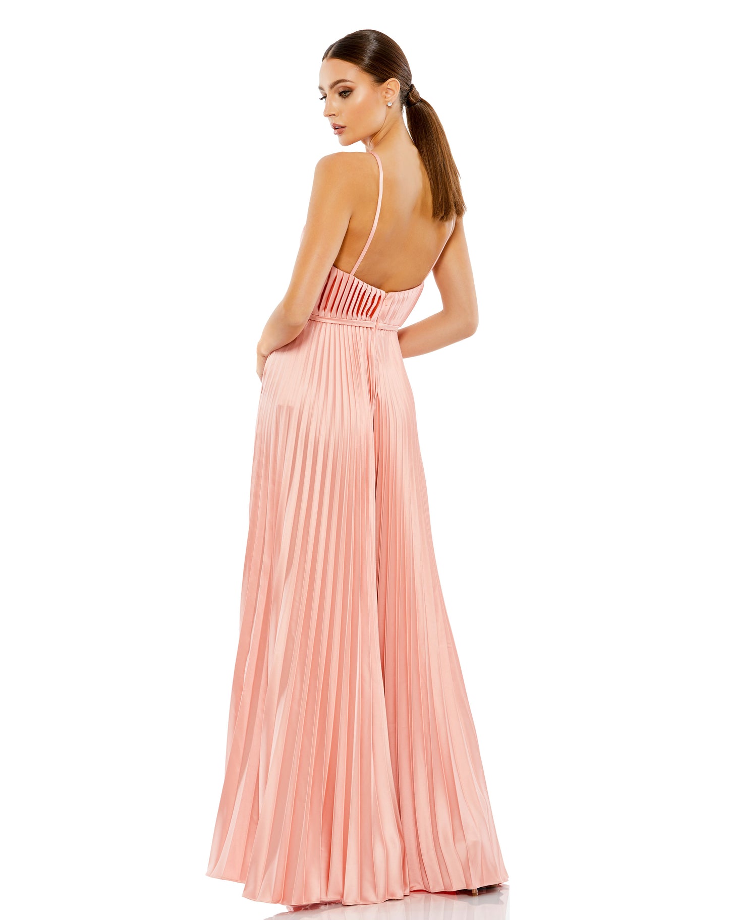 Pleated Plunge Neck Wide Leg Jumpsuit