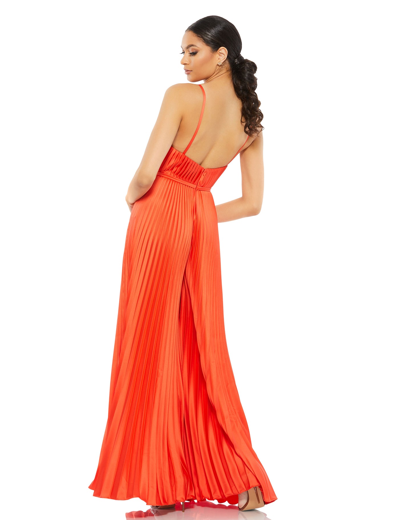 Pleated Plunge Neck Wide Leg Jumpsuit