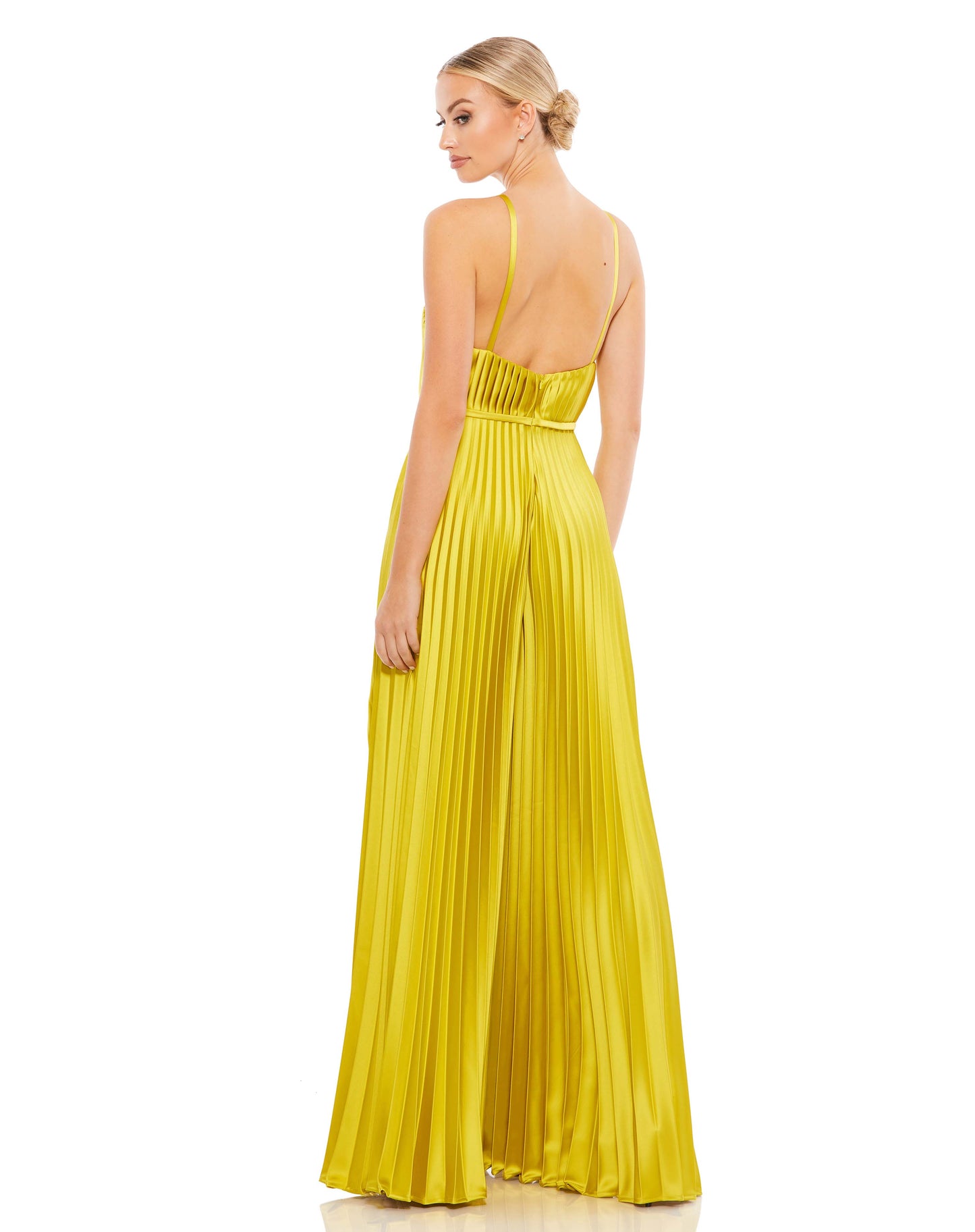 Pleated Plunge Neck Wide Leg Jumpsuit